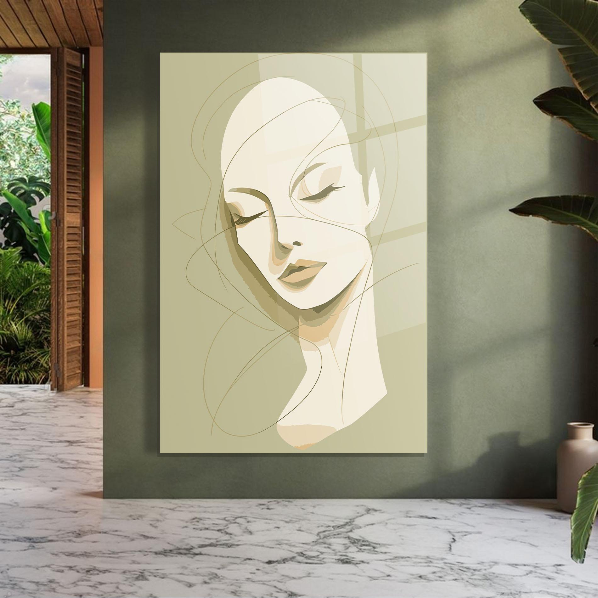 Glasbild Cream Woman Head mockup 7