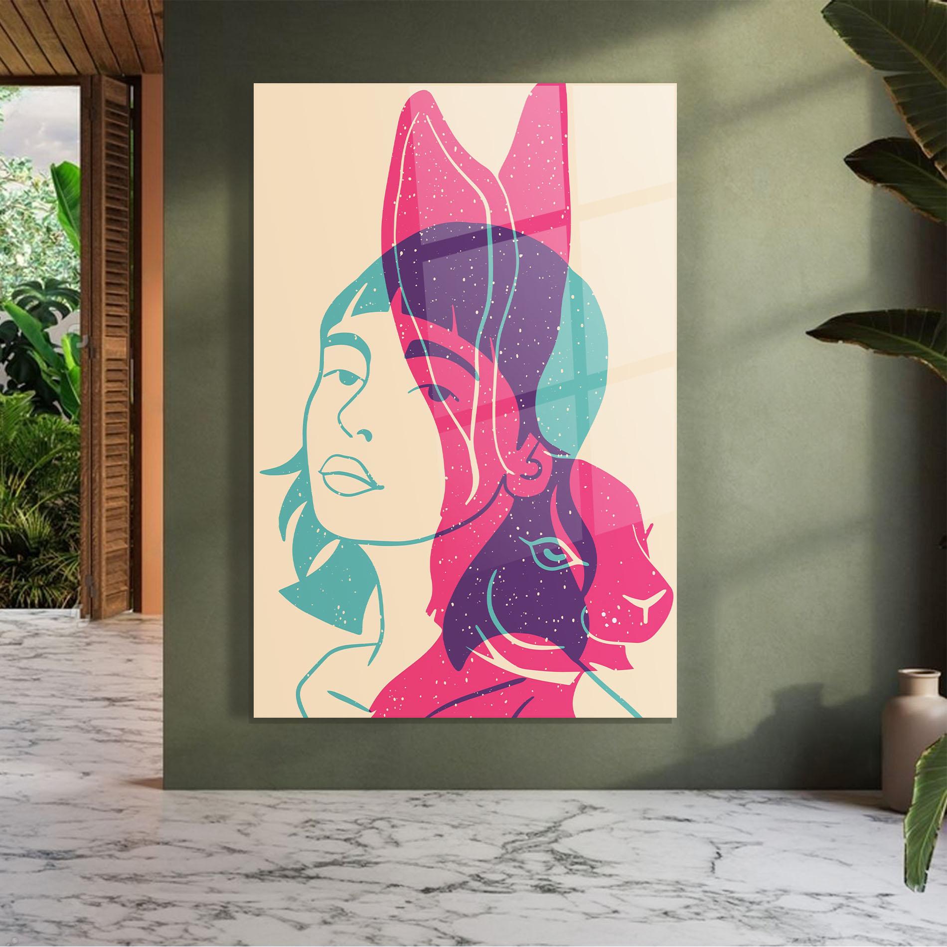 Glasbild Girl Rabbit mockup 7