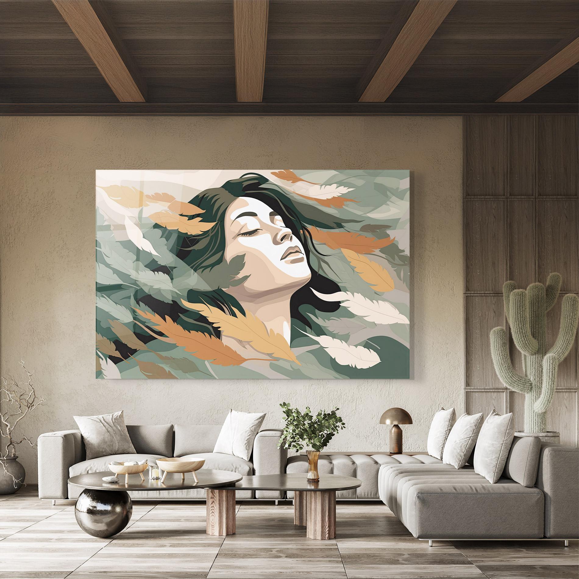 Glasbild Dreamy Feather Female mockup 8