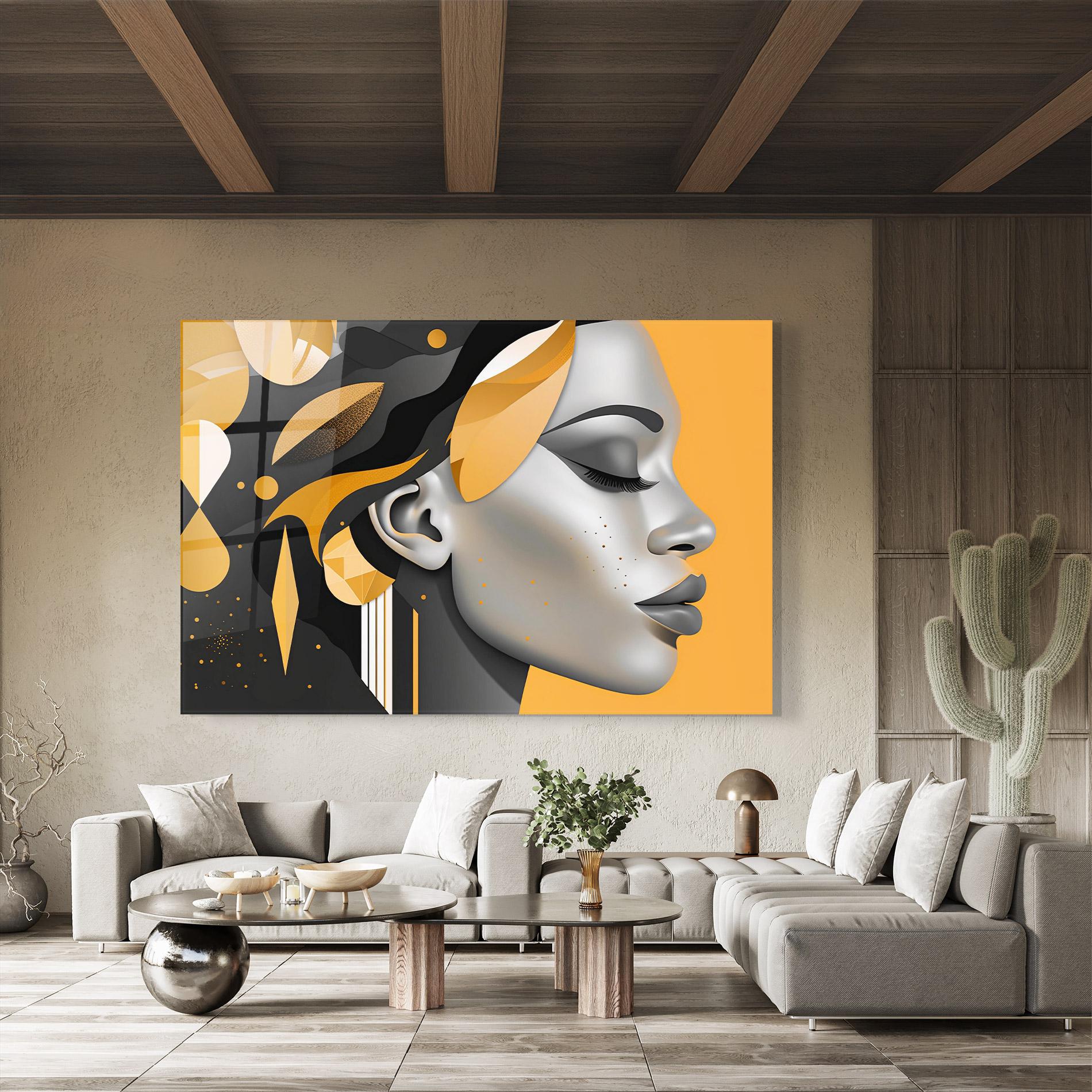 Glasbild Dreamy Grey Woman mockup 8