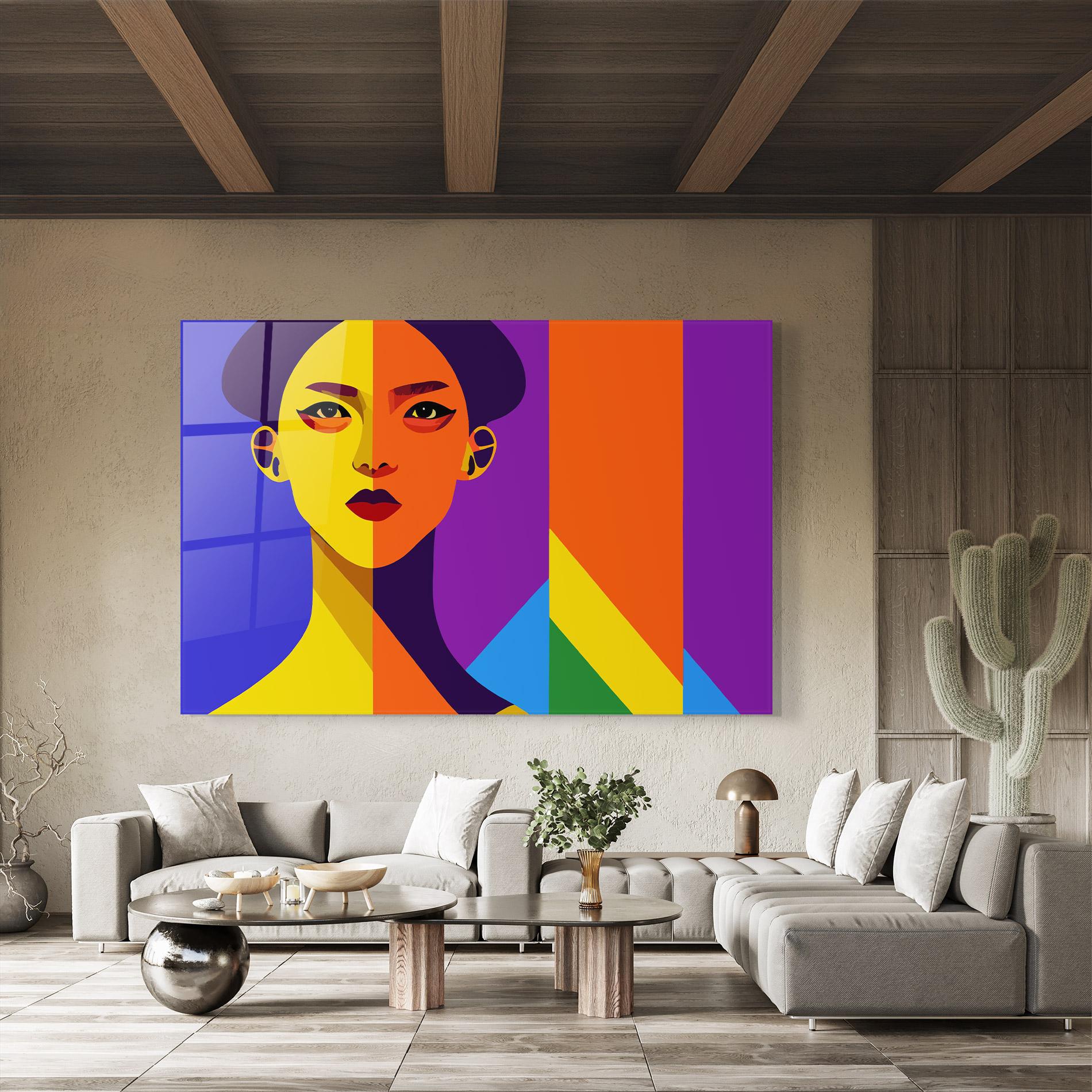 Glasbild Yellow Orange Face mockup 8