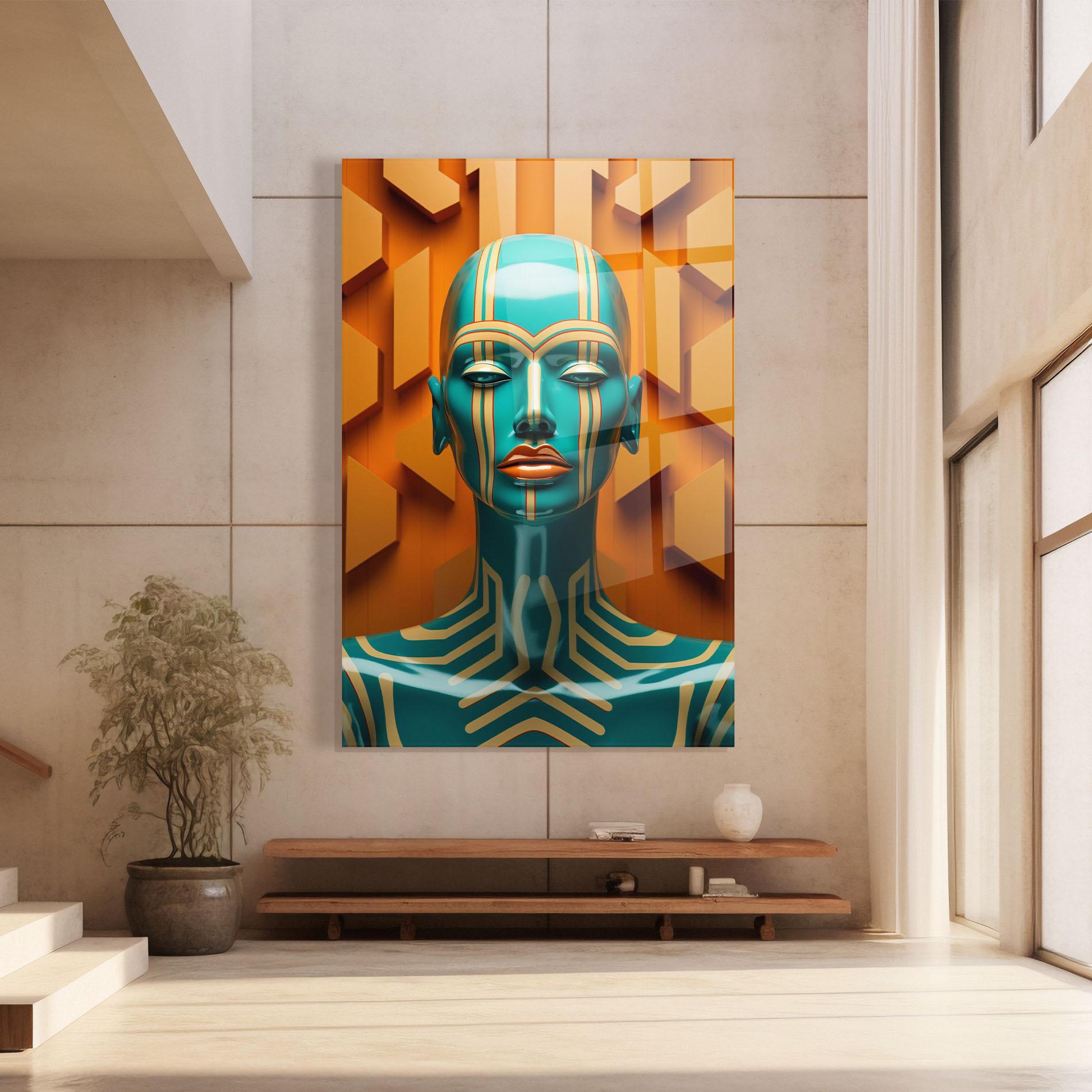 Glasbild Abstract Blue Woman mockup 8