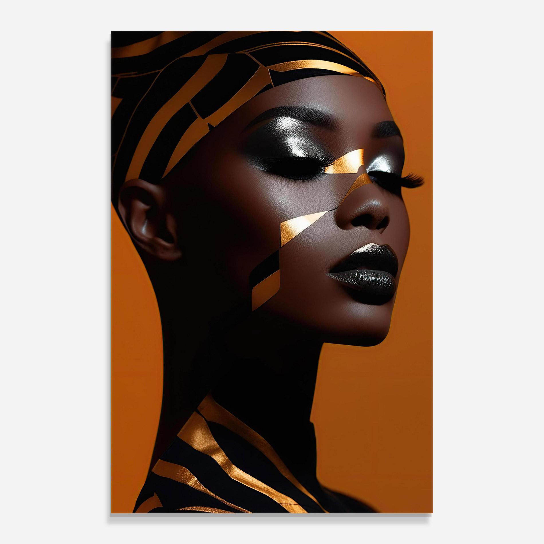 Glasbild African Woman On Orange mockup 0
