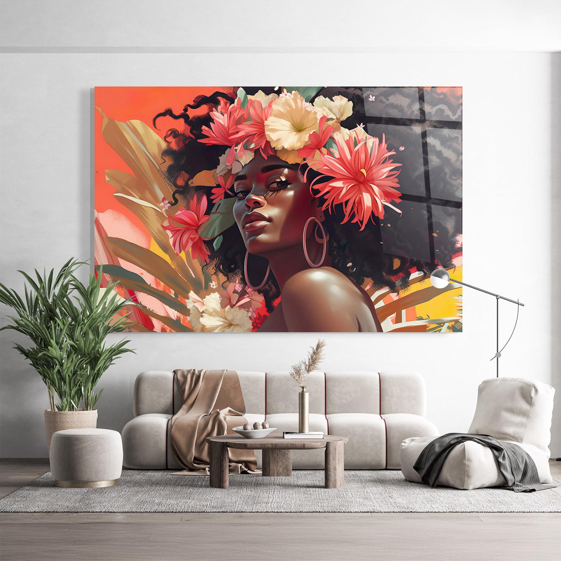Glasbild African Flower Woman mockup 9