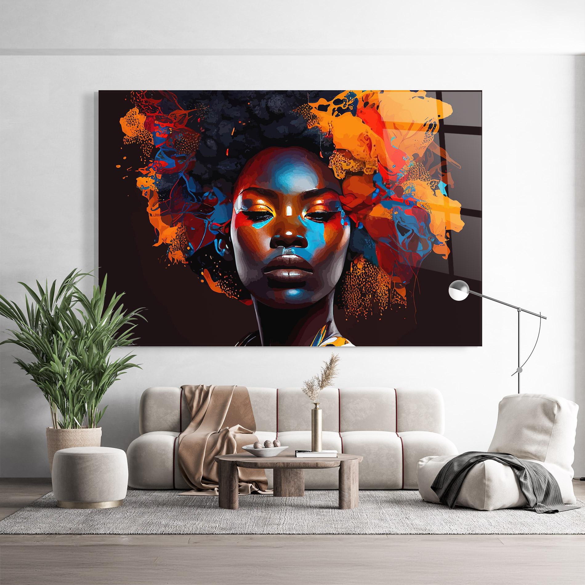 Glasbild Africat Yellow Hair mockup 9