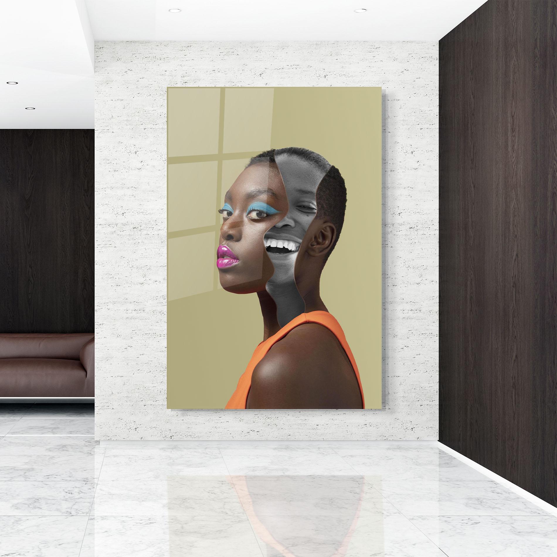 Glasbild American Woman Collage mockup 9