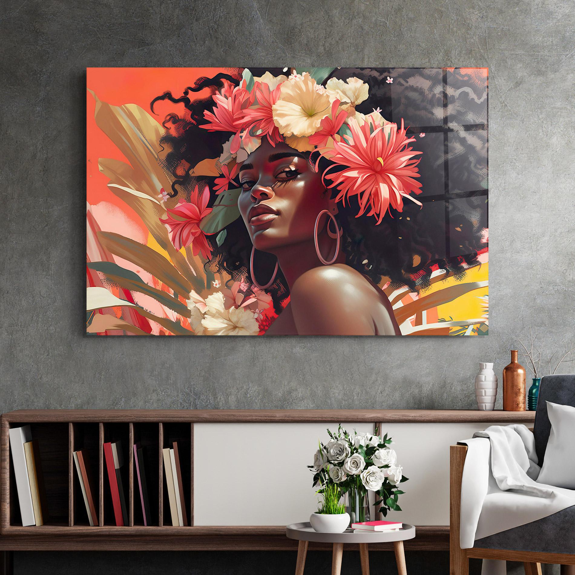 Glasbild African Flower Woman mockup 2