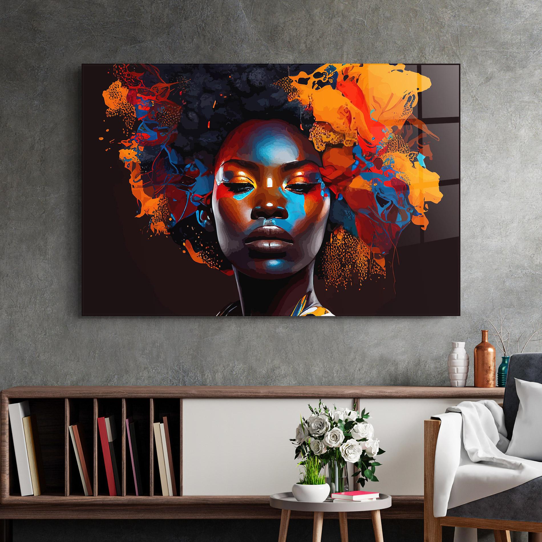 Glasbild Africat Yellow Hair mockup 2