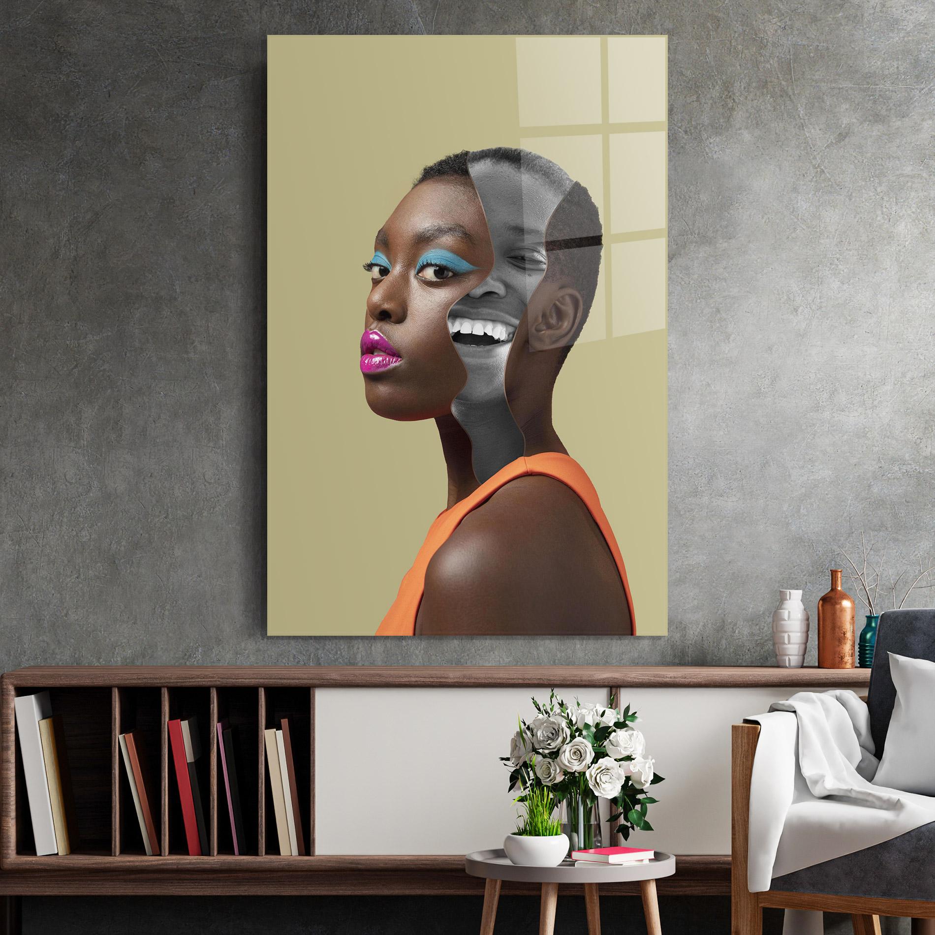 Glasbild American Woman Collage mockup 2