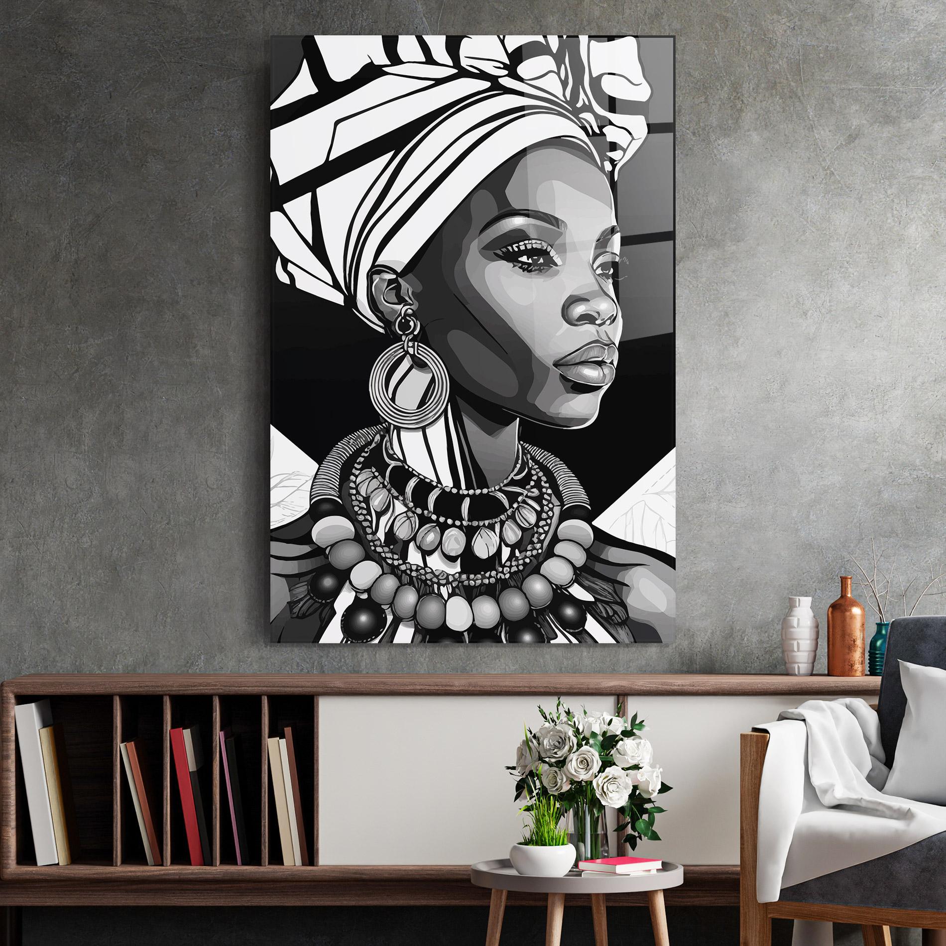 Glasbild Black White African mockup 2