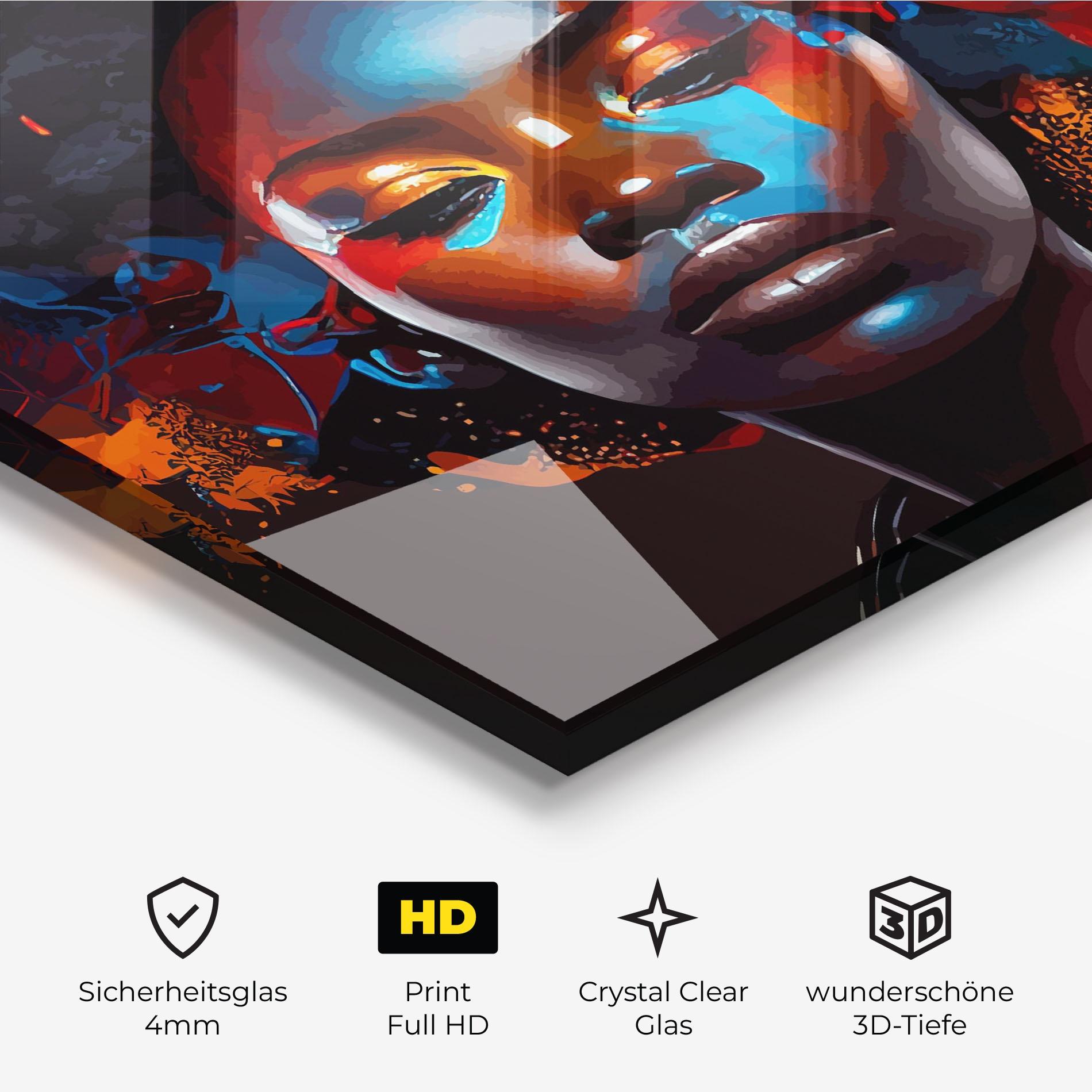 Glasbild Africat Yellow Hair mockup 3