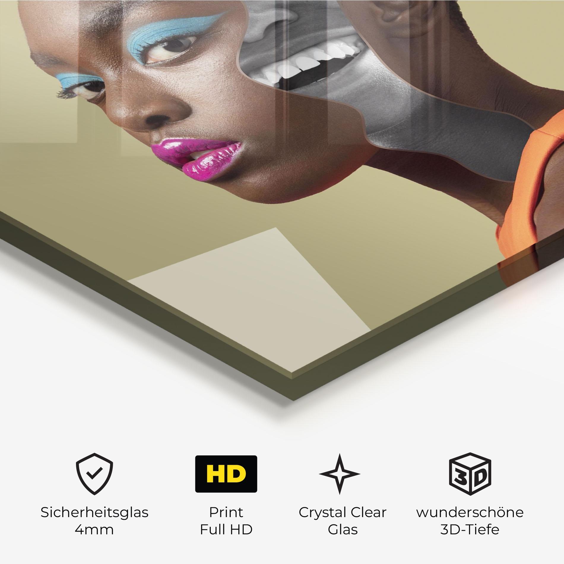 Glasbild American Woman Collage mockup 3