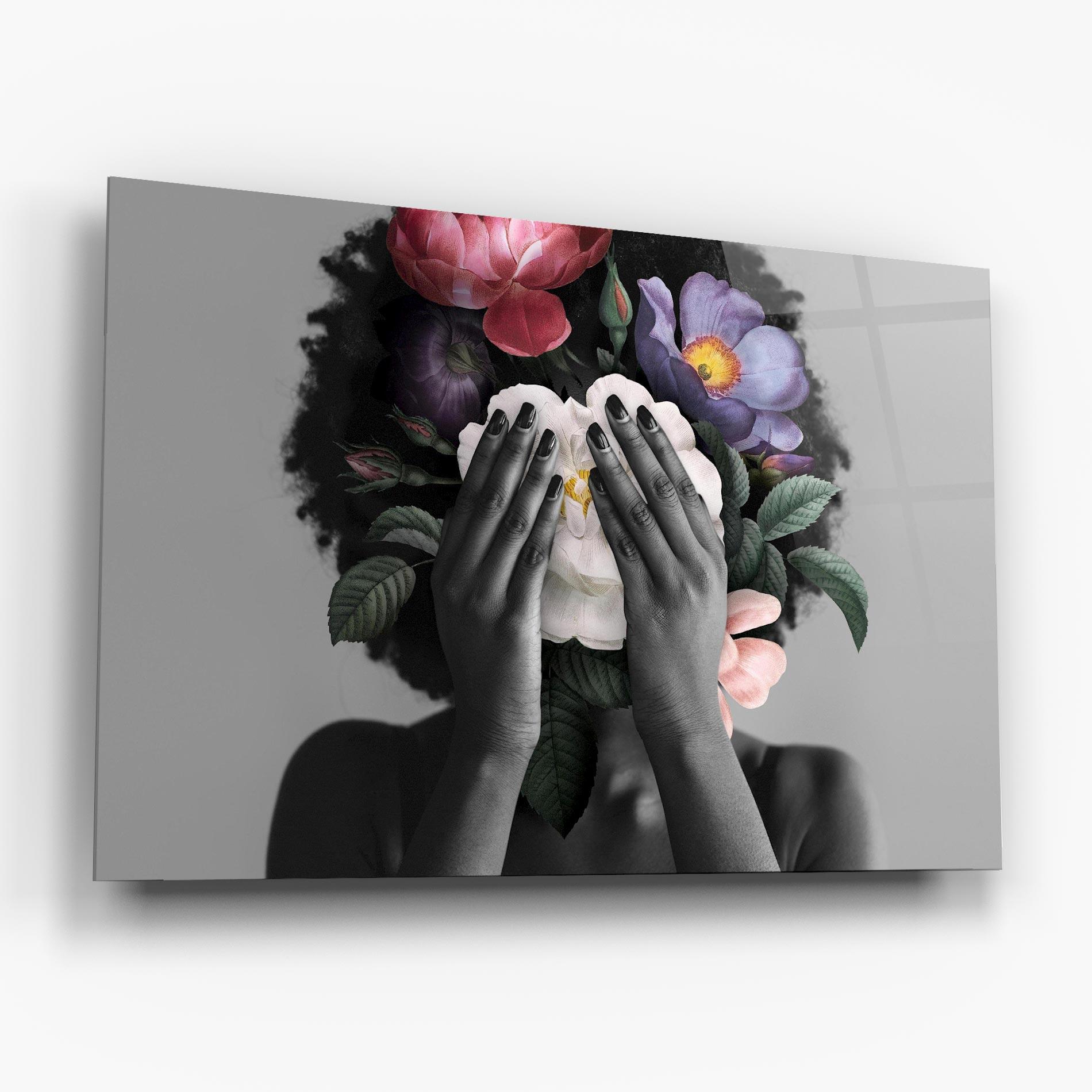 Glasbild African Flowers Woman mockup 6