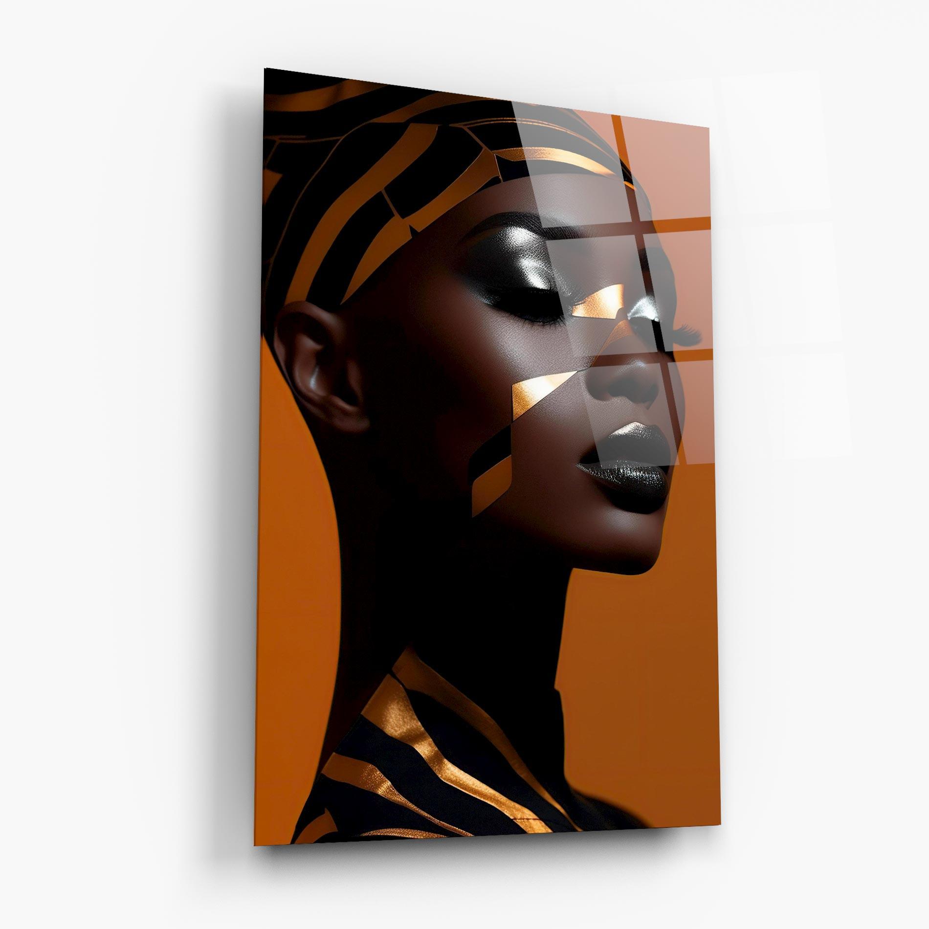 Glasbild African Woman On Orange mockup 6