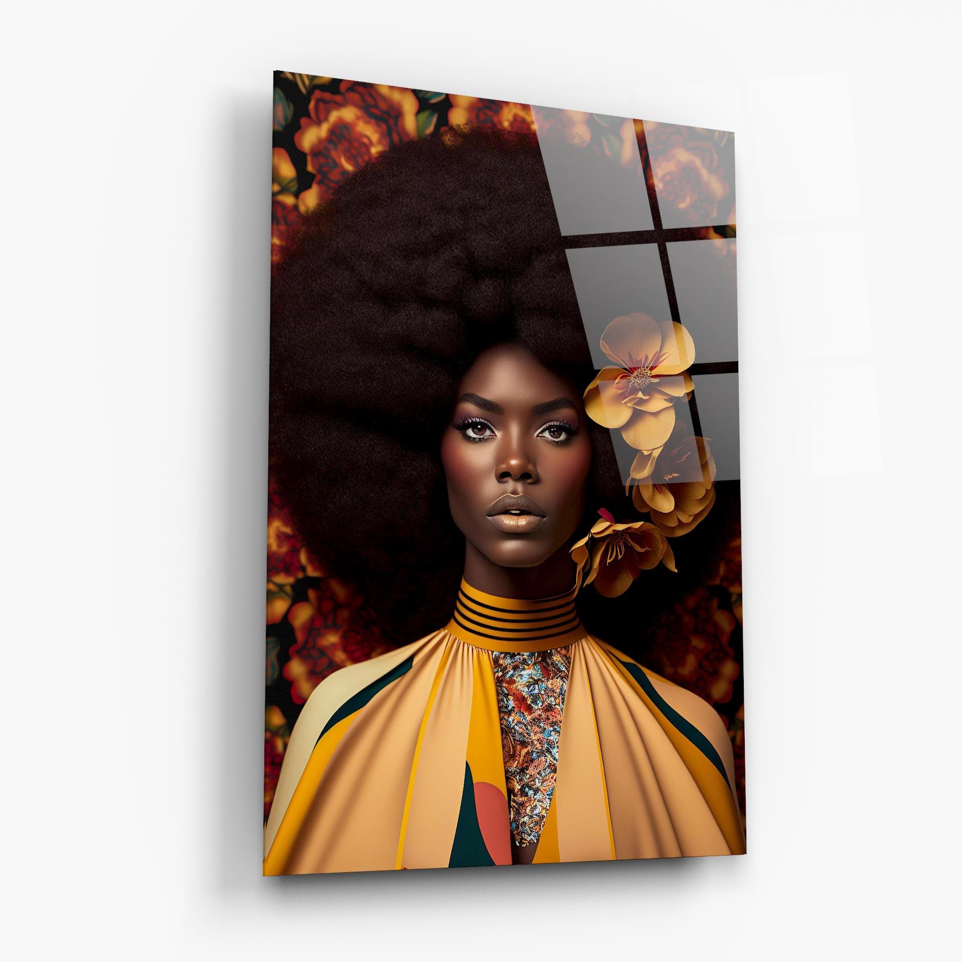 Glasbild Big Yellow Flower Woman mockup 6