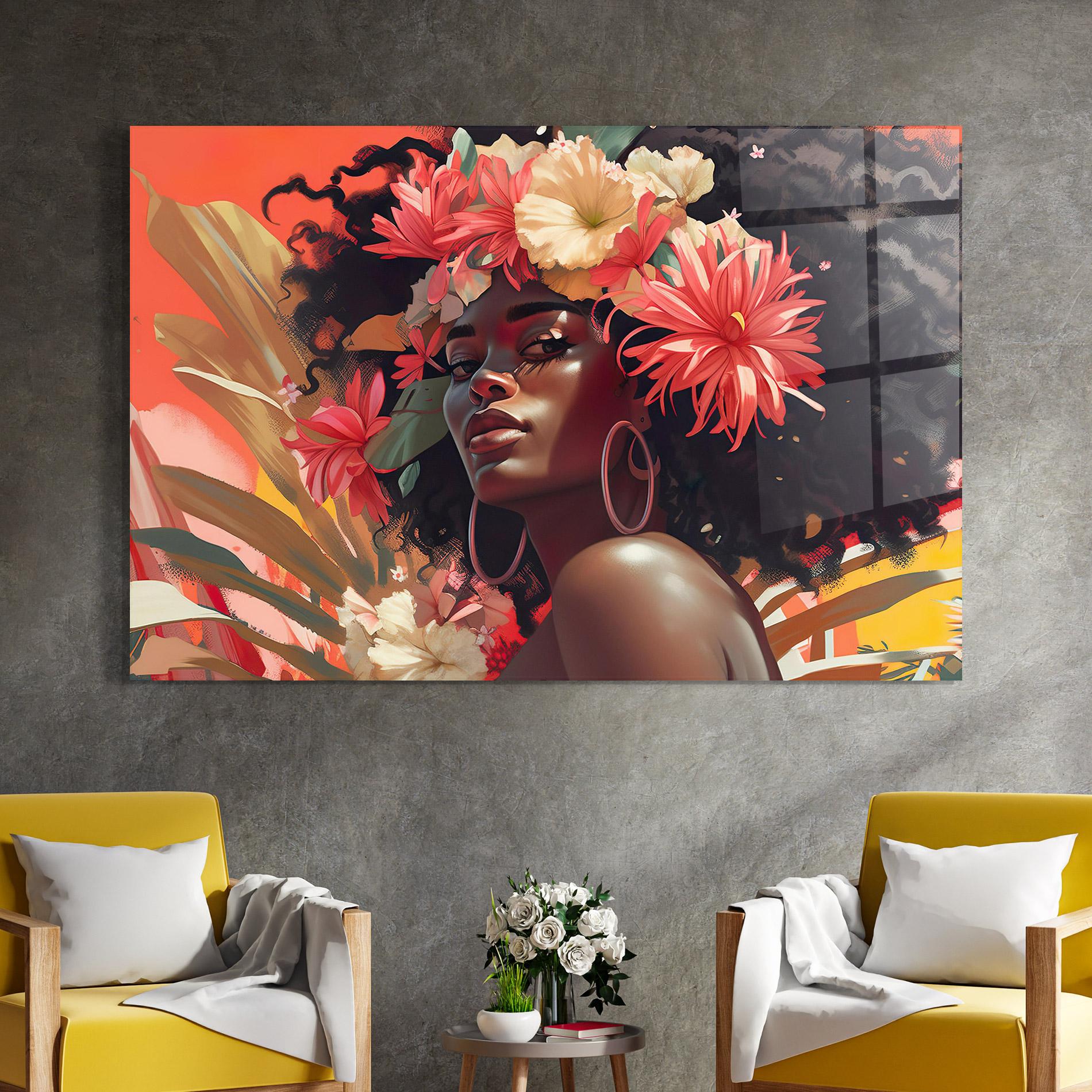 Glasbild African Flower Woman mockup 4