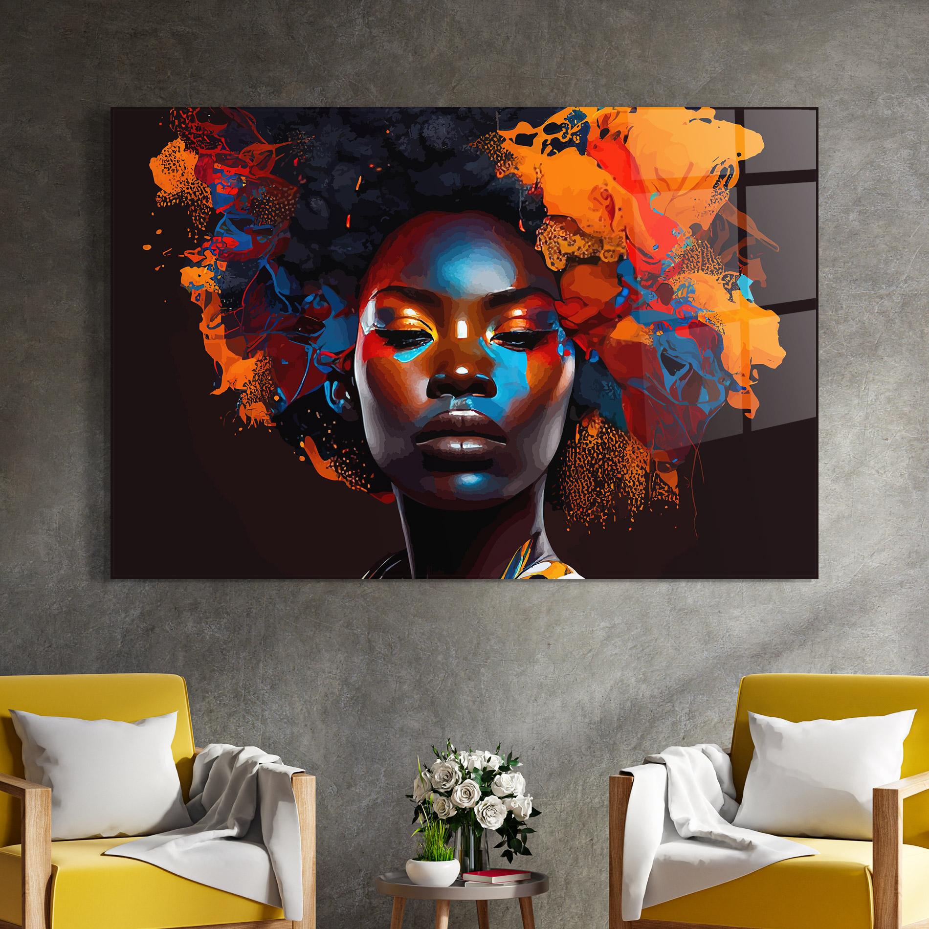 Glasbild Africat Yellow Hair mockup 4