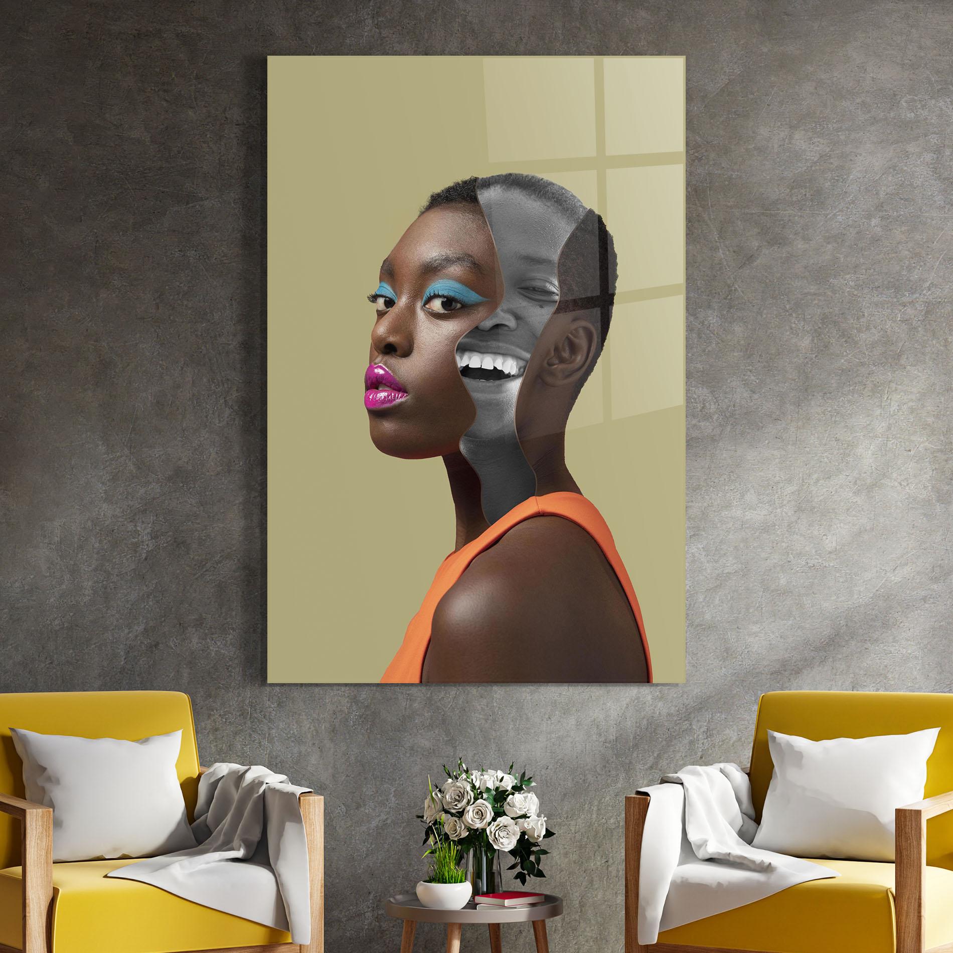 Glasbild American Woman Collage mockup 4