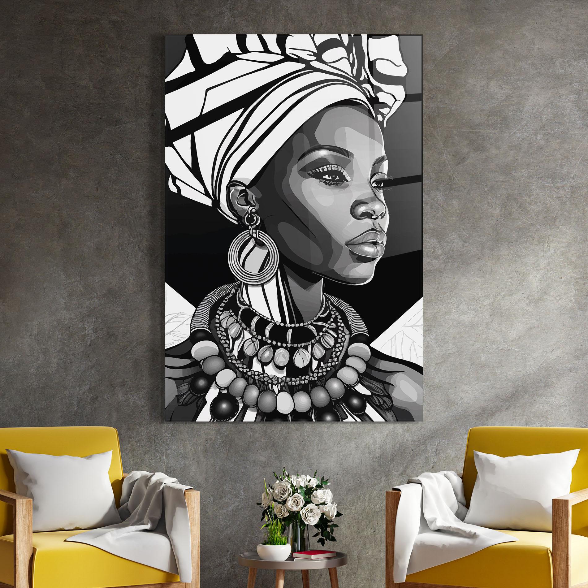 Glasbild Black White African mockup 4