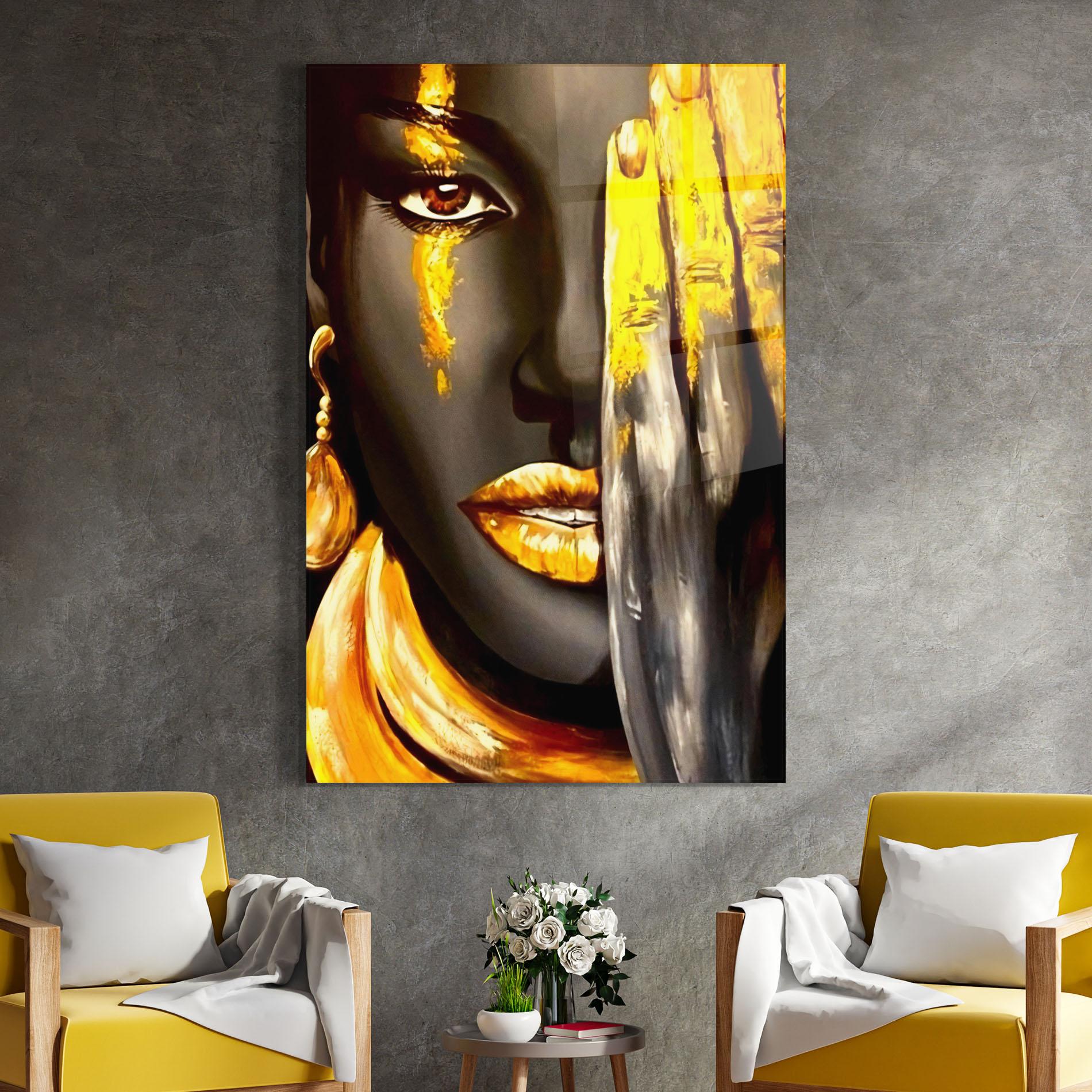 Glasbild Golden African Women mockup 4