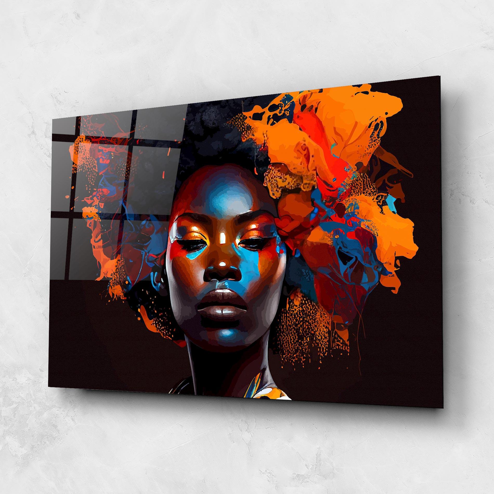 Glasbild Africat Yellow Hair mockup 1