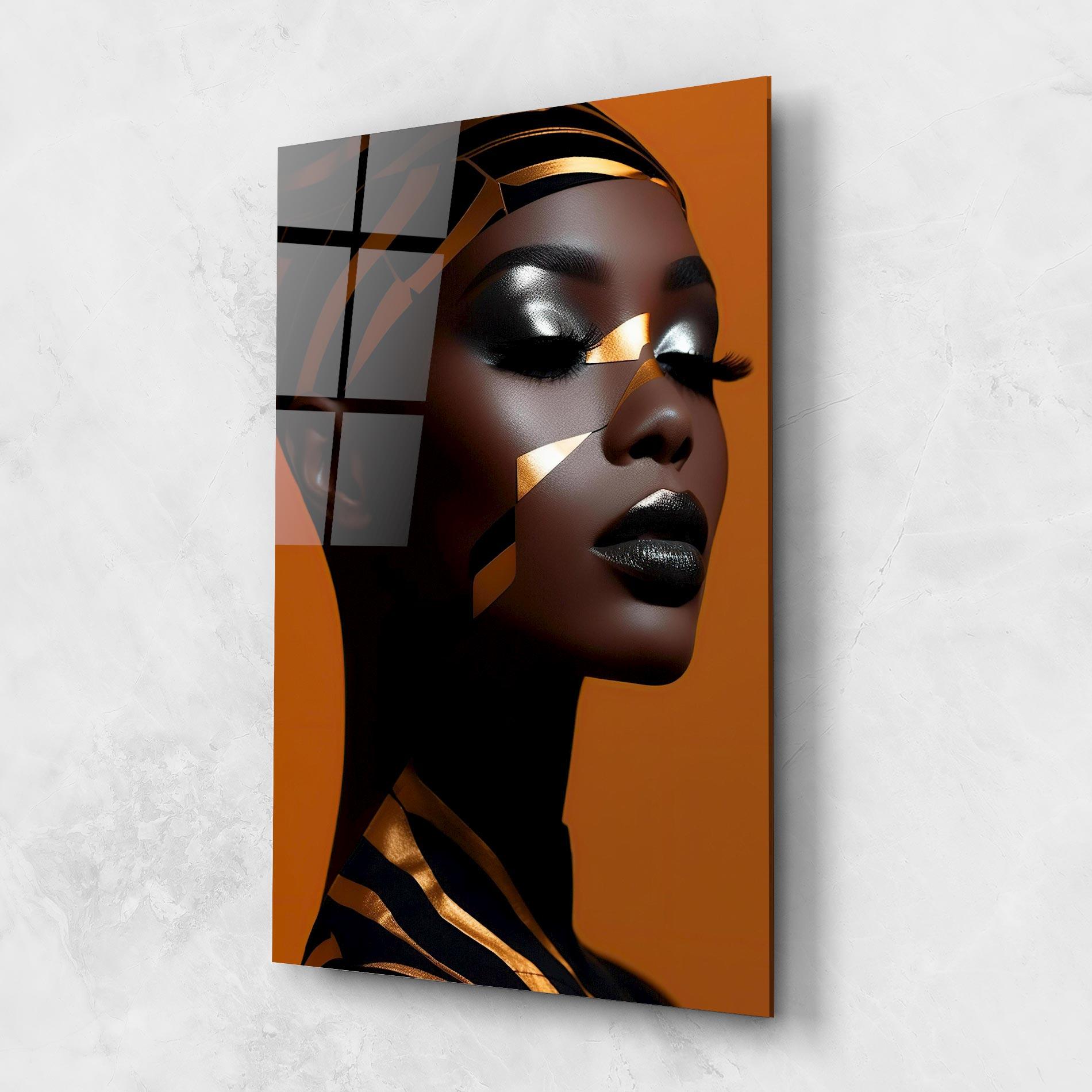 Glasbild African Woman On Orange mockup 1