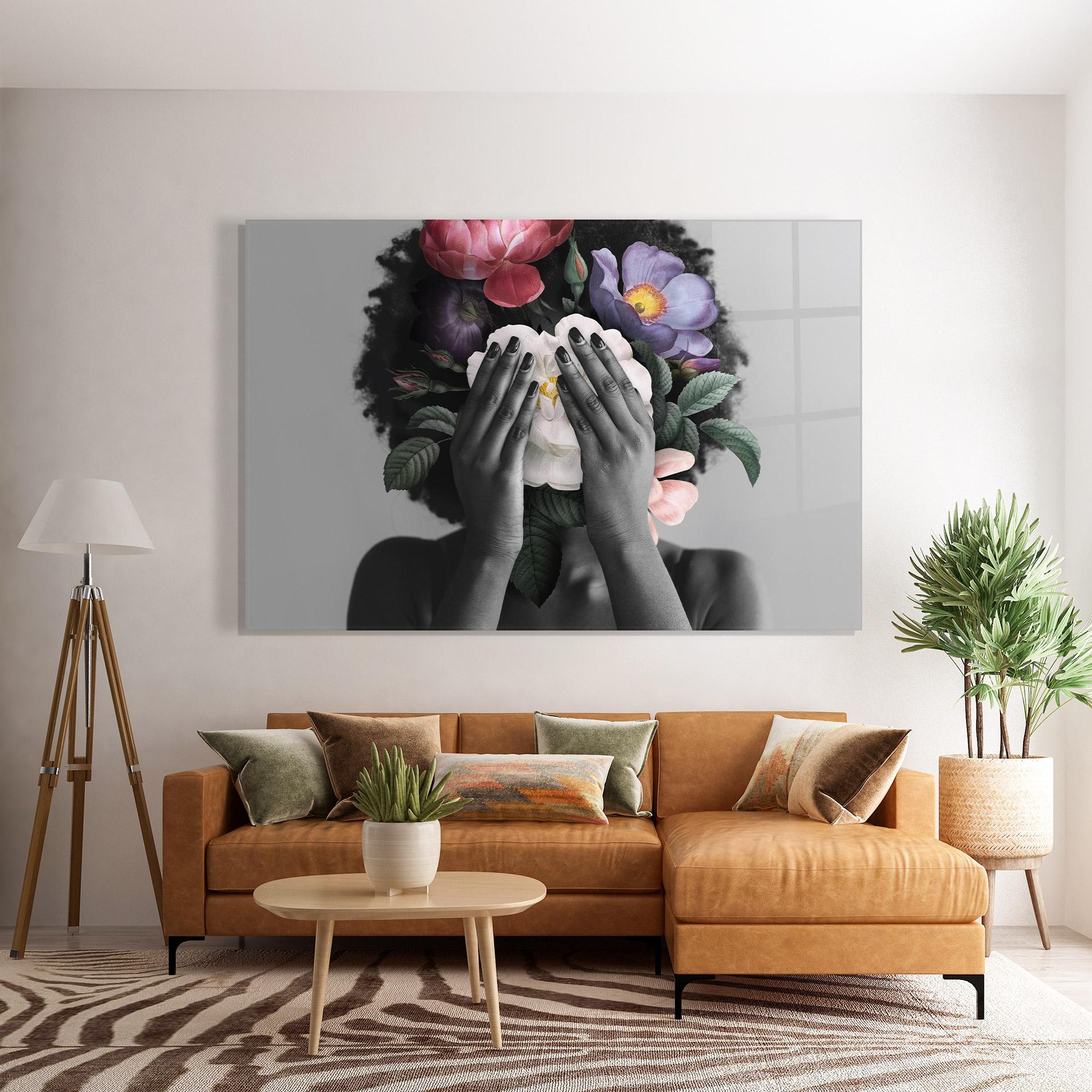 Glasbild African Flowers Woman mockup 7