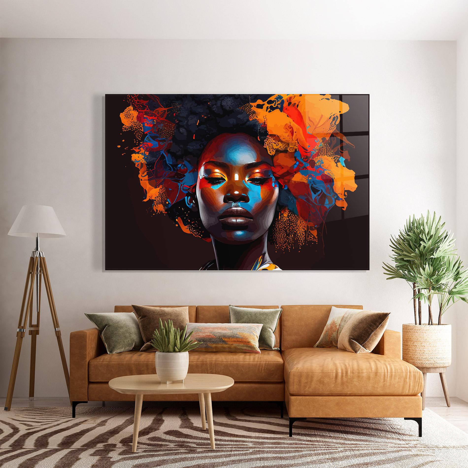 Glasbild Africat Yellow Hair mockup 7