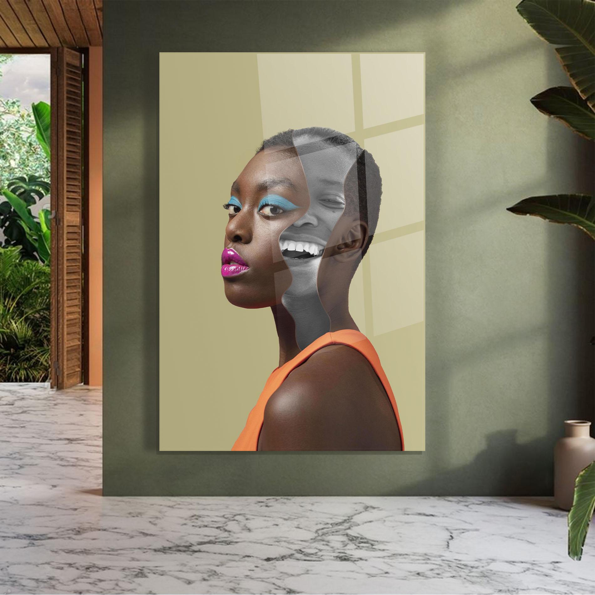 Glasbild American Woman Collage mockup 7