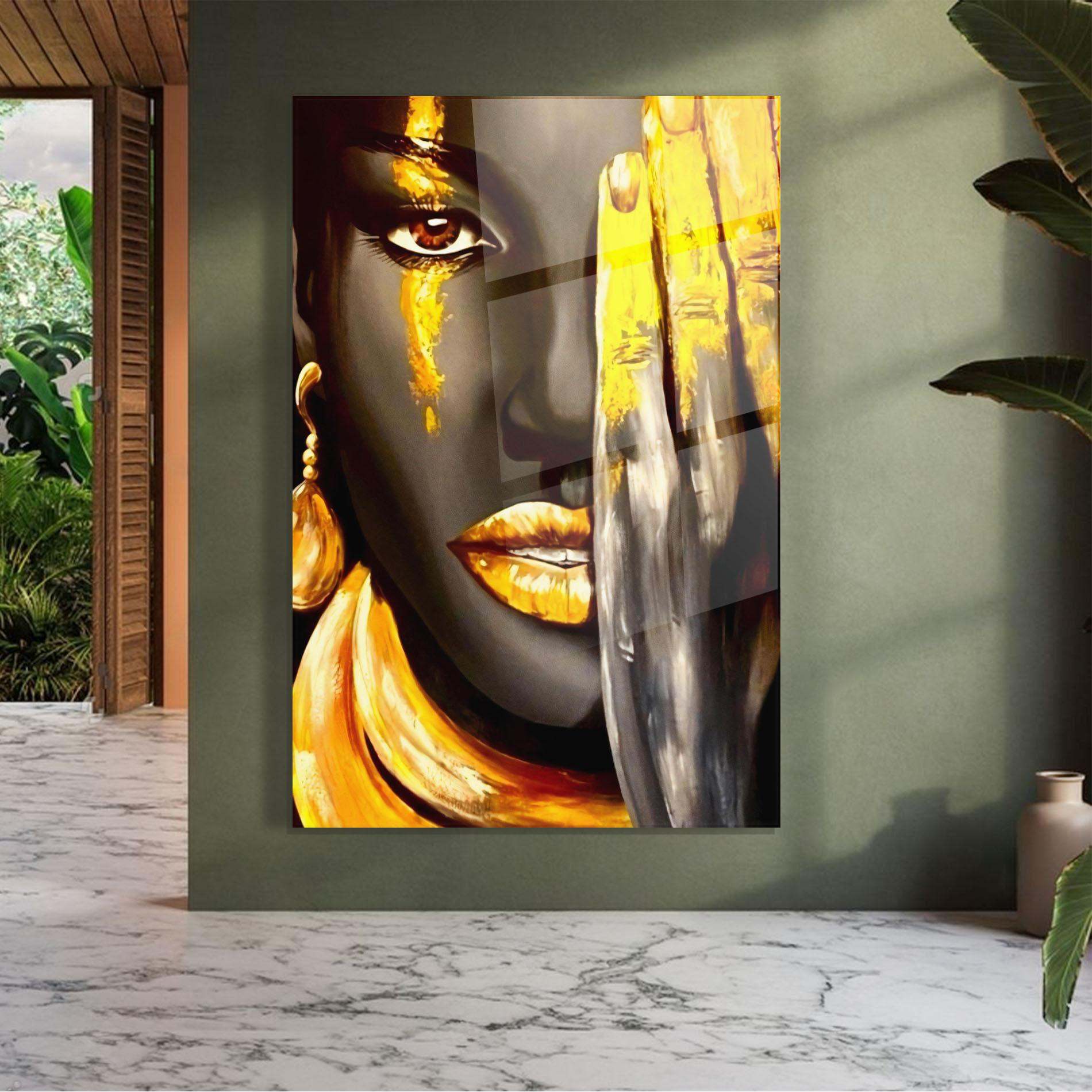 Glasbild Golden African Women mockup 7