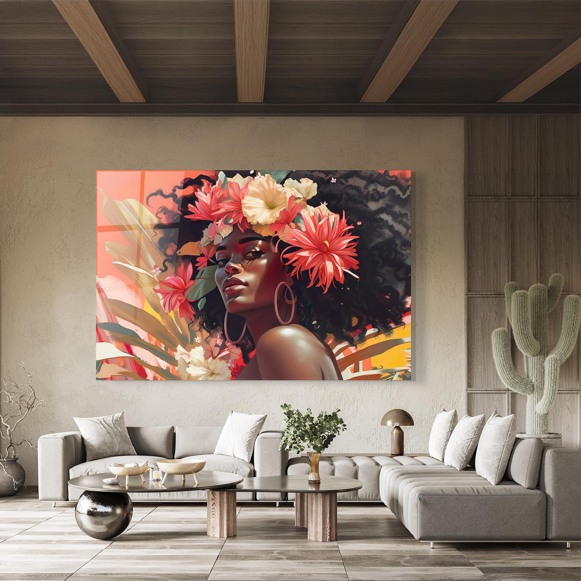 Glasbild African Flower Woman mockup 8