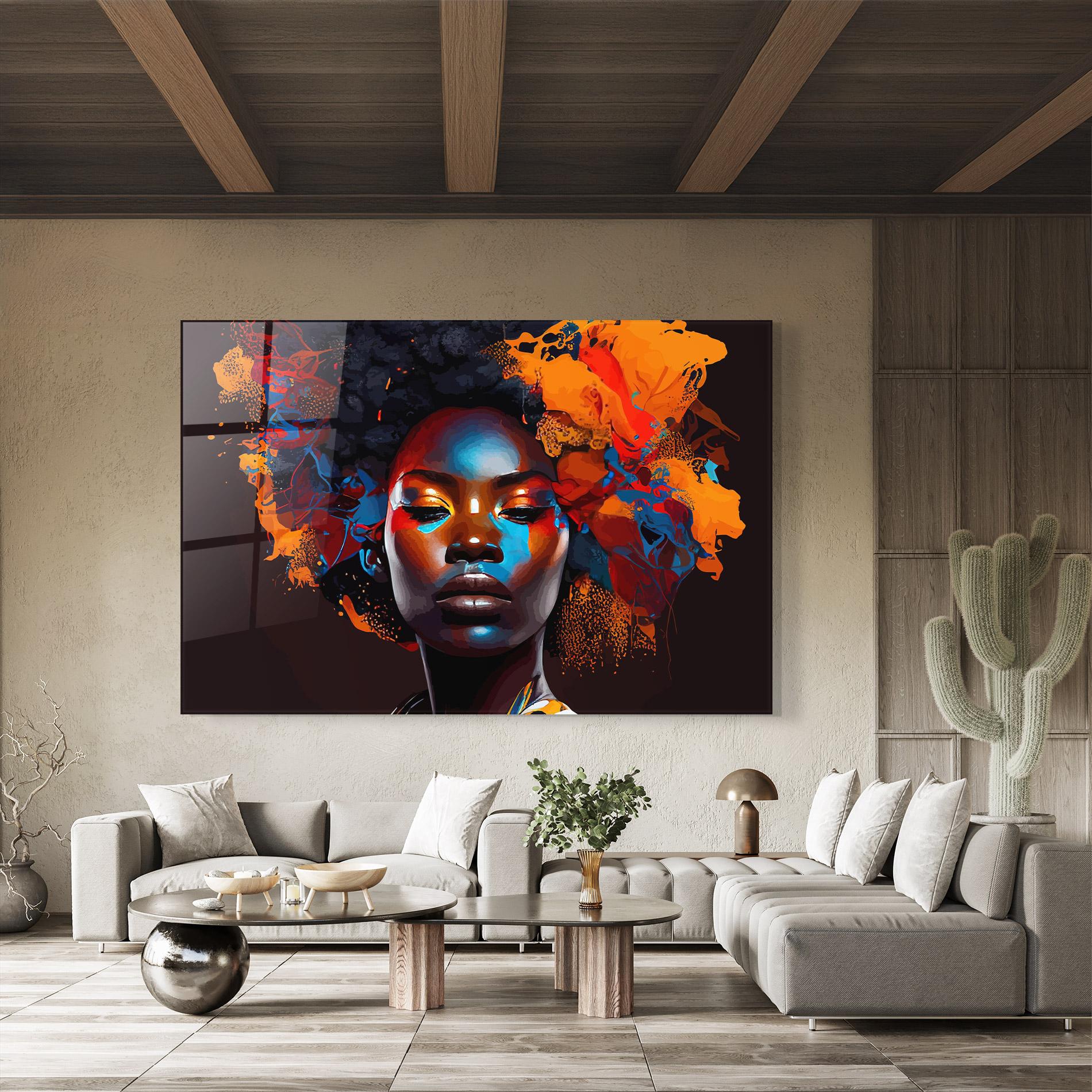 Glasbild Africat Yellow Hair mockup 8