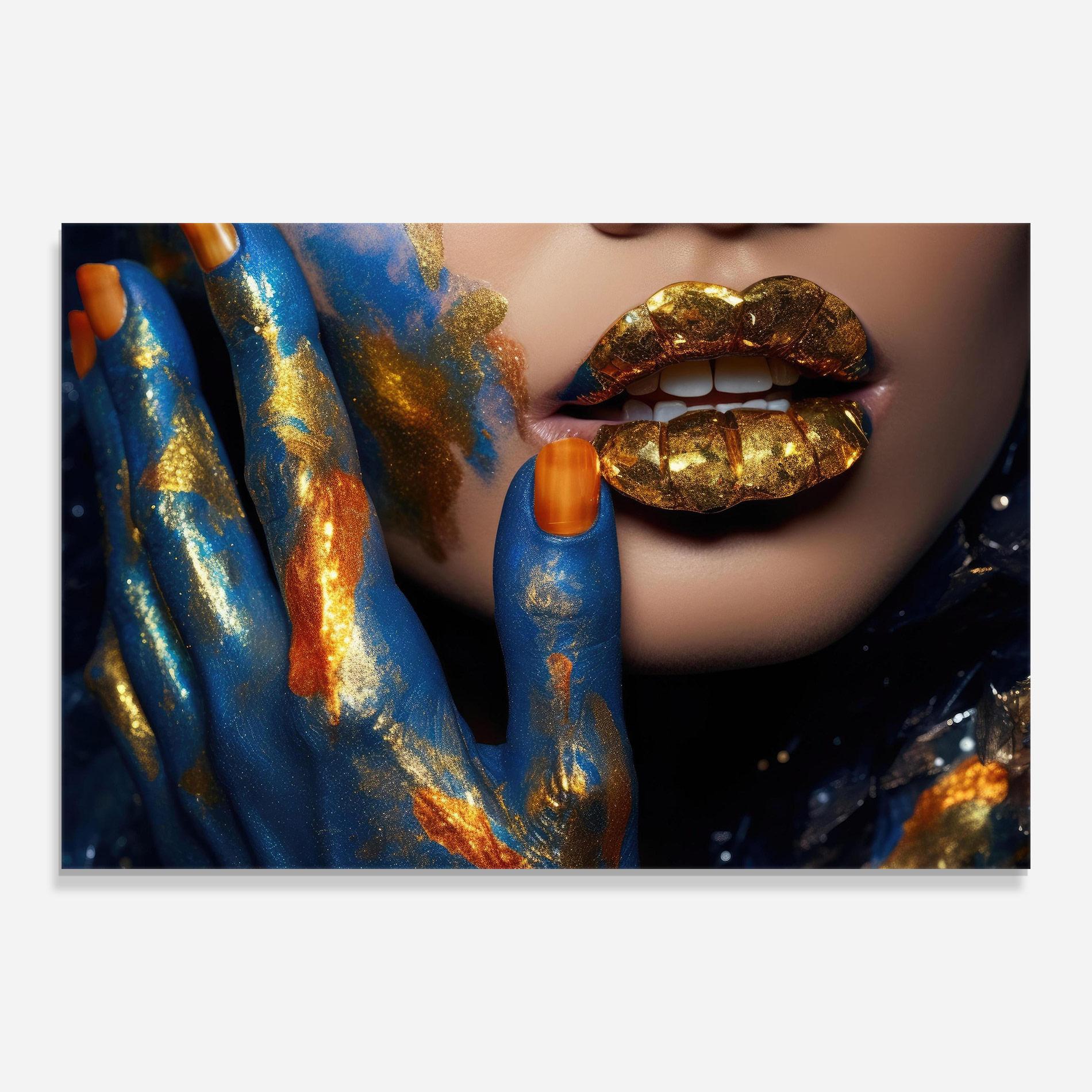 Glasbild Blue Hand Lips mockup 0