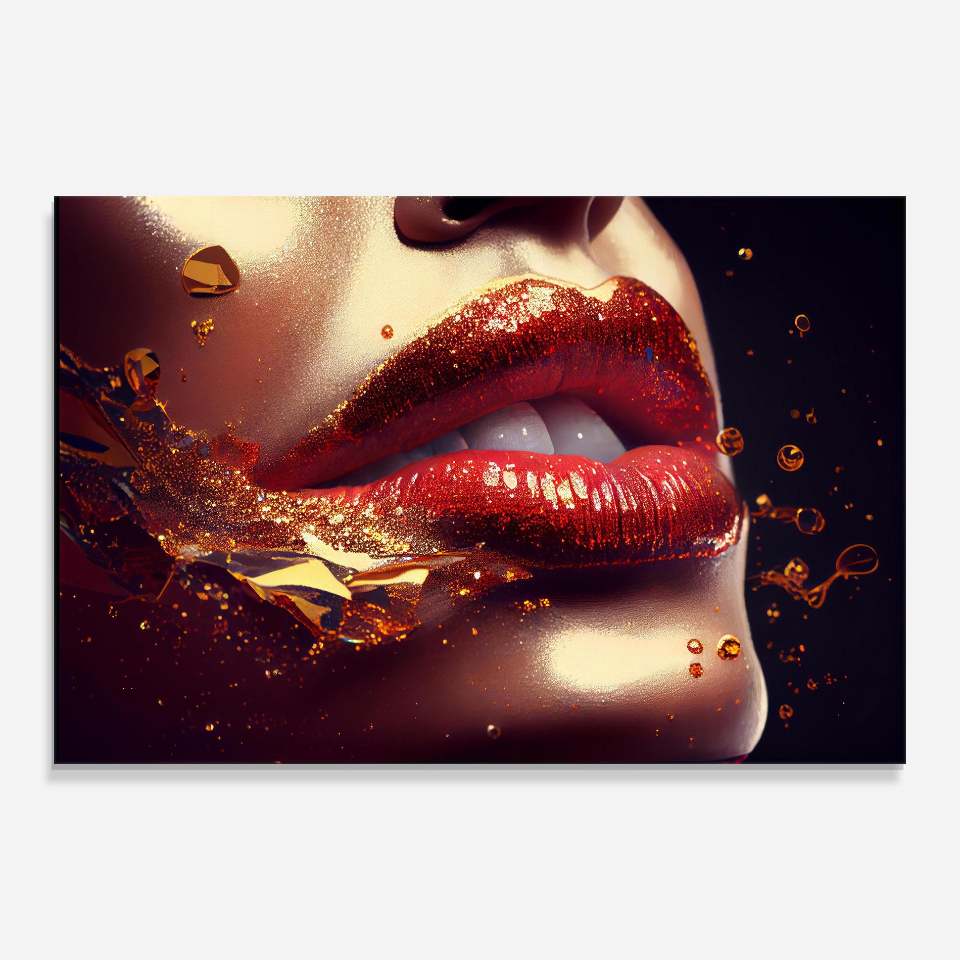 Glasbild Gold Glitter Lips mockup 0