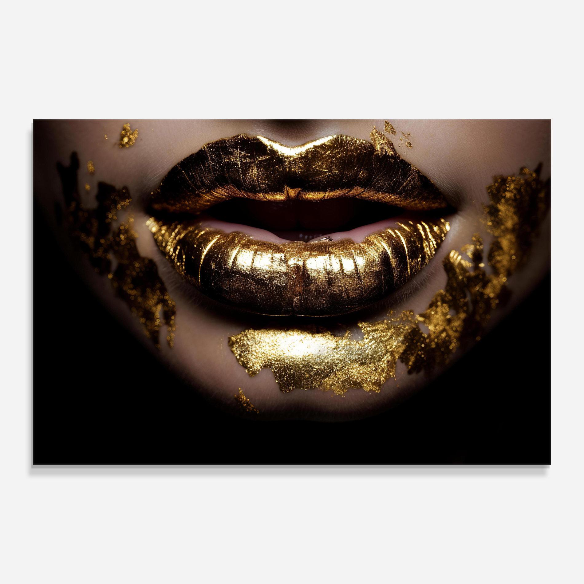 Glasbild Open Golden Lips mockup 0