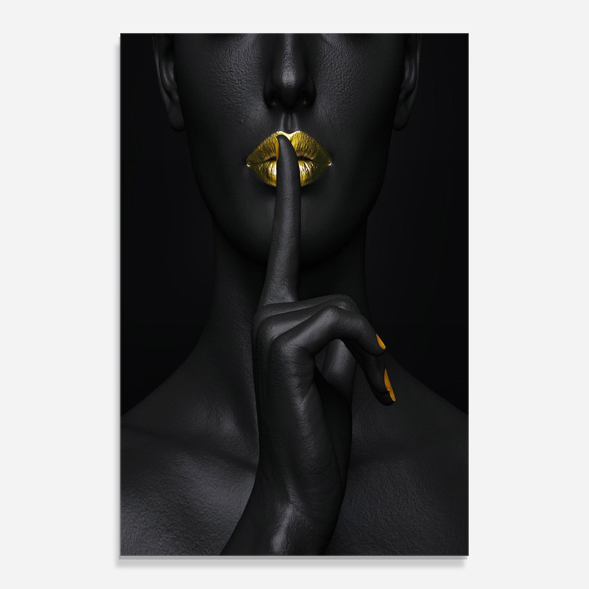 Glasbild Silence Lips Portrait mockup 0