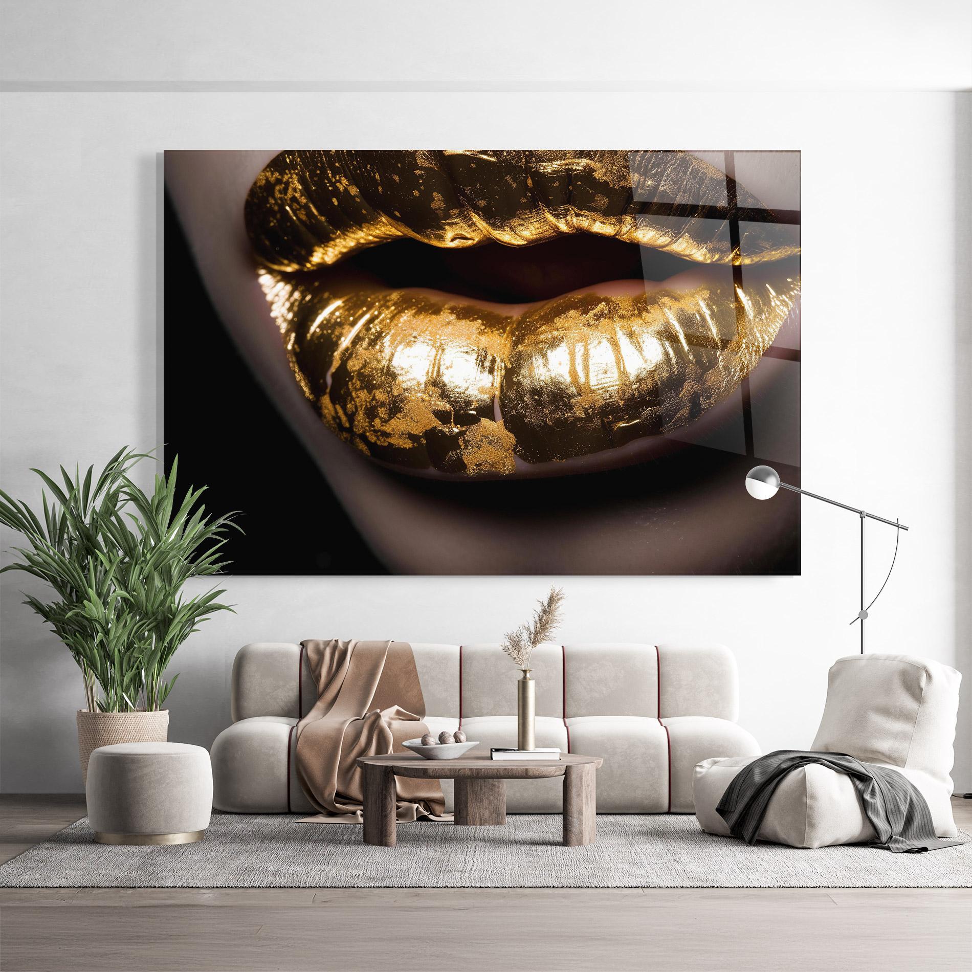 Glasbild Big Gold Lips mockup 9
