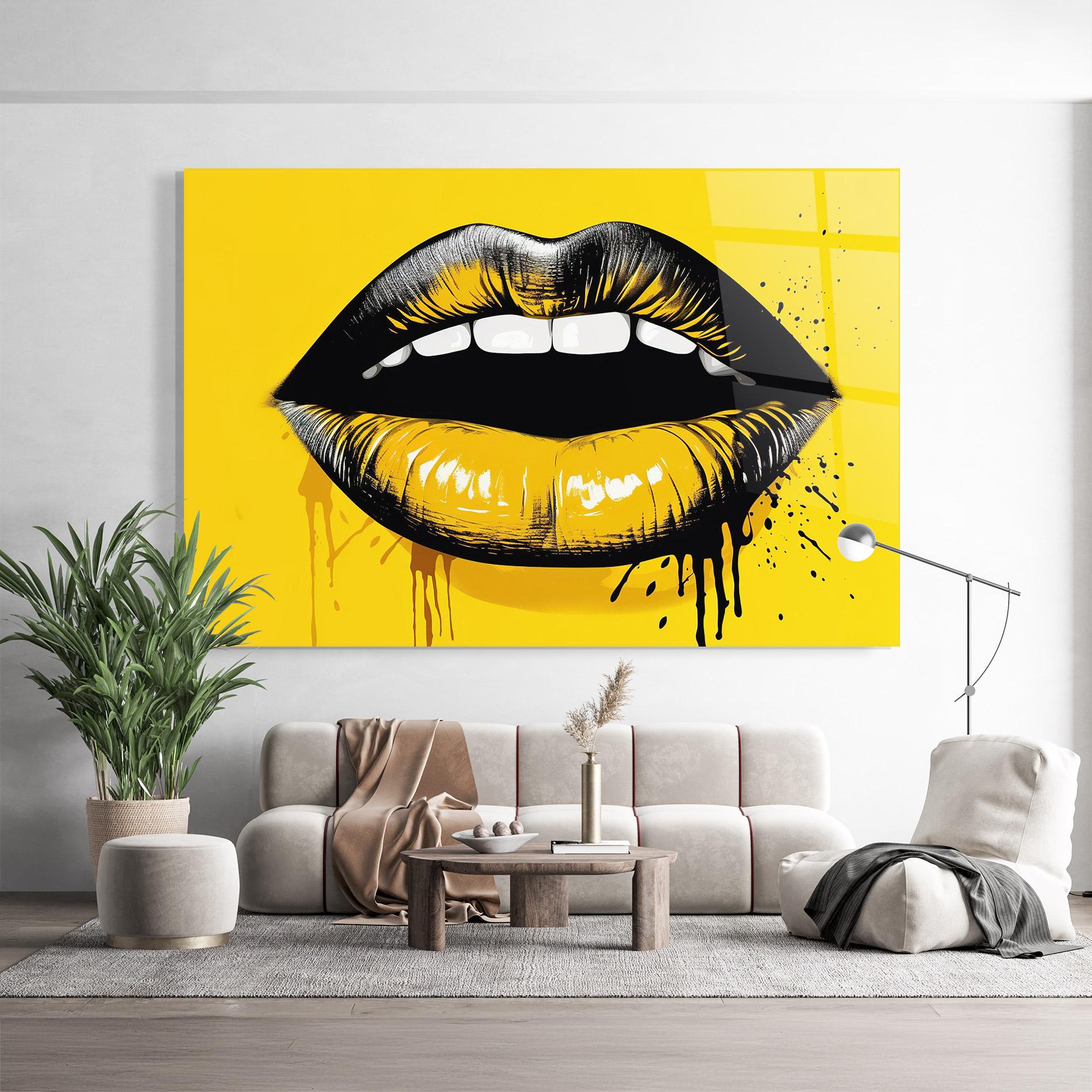Glasbild Black Yellow Lips mockup 9