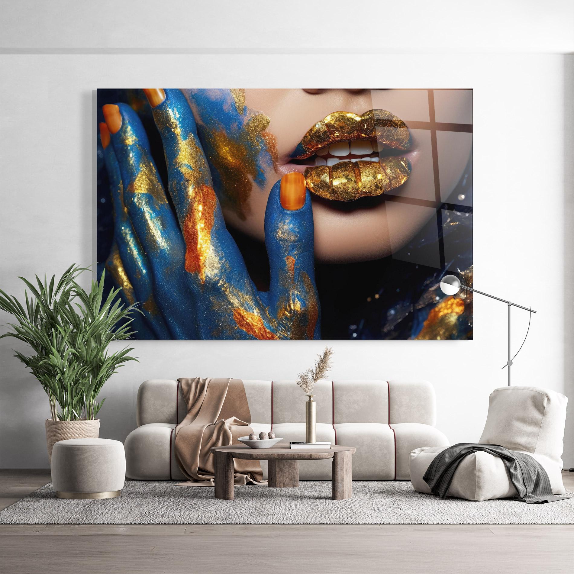 Glasbild Blue Hand Lips mockup 9