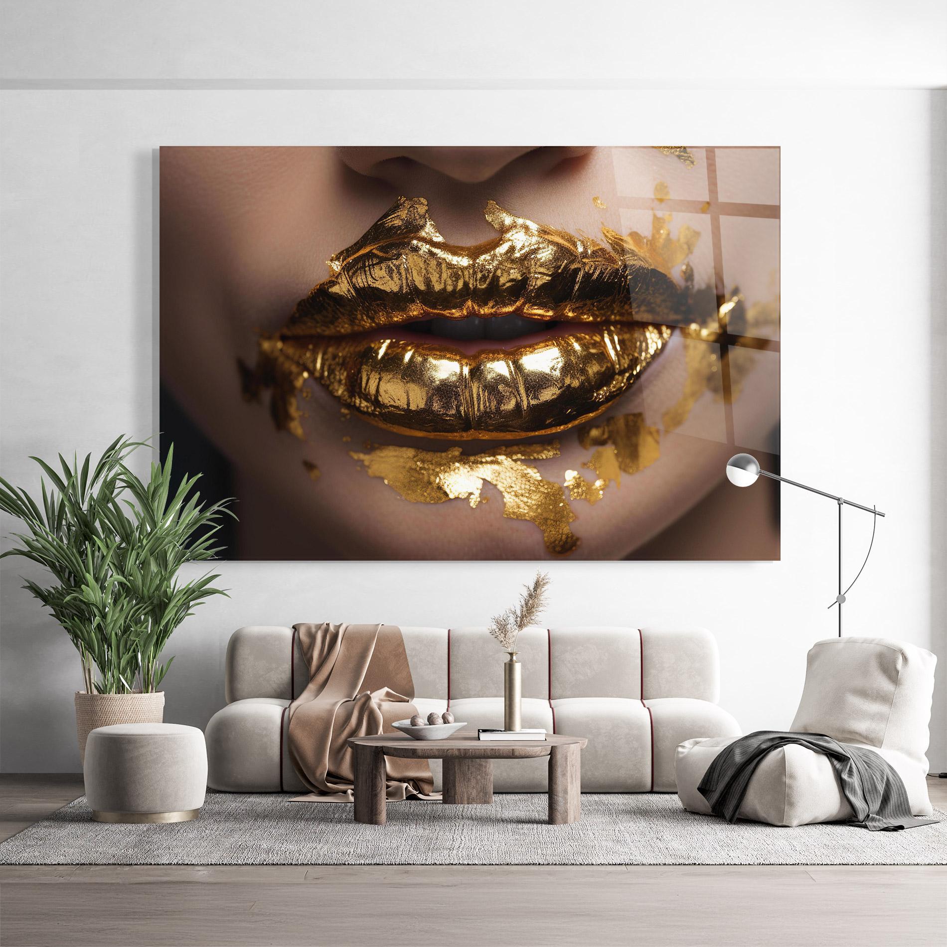 Glasbild Close Gold Lips mockup 9