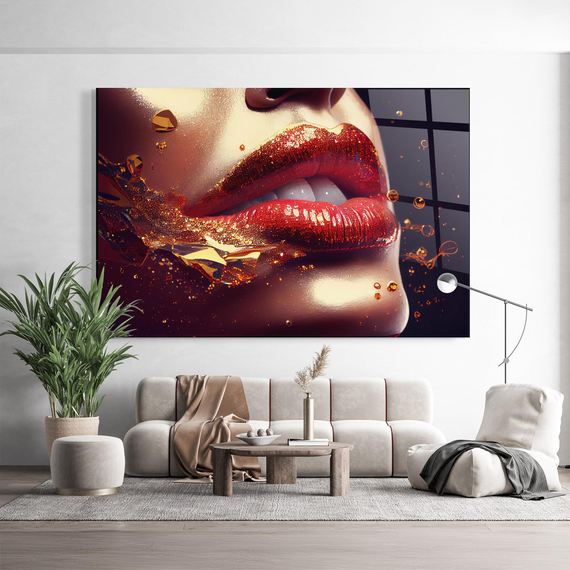 Glasbild Gold Glitter Lips mockup 9