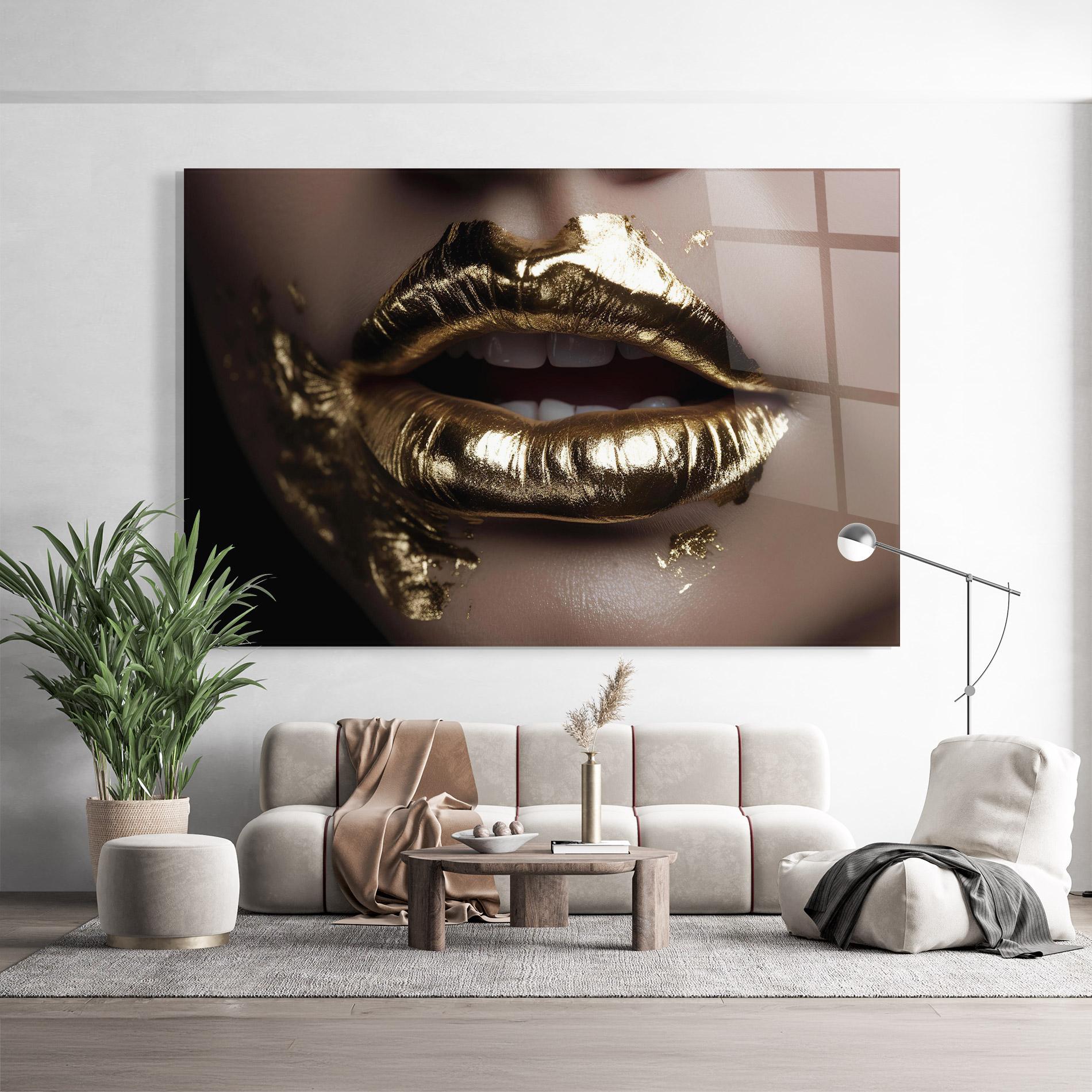 Glasbild Gold Lips mockup 9