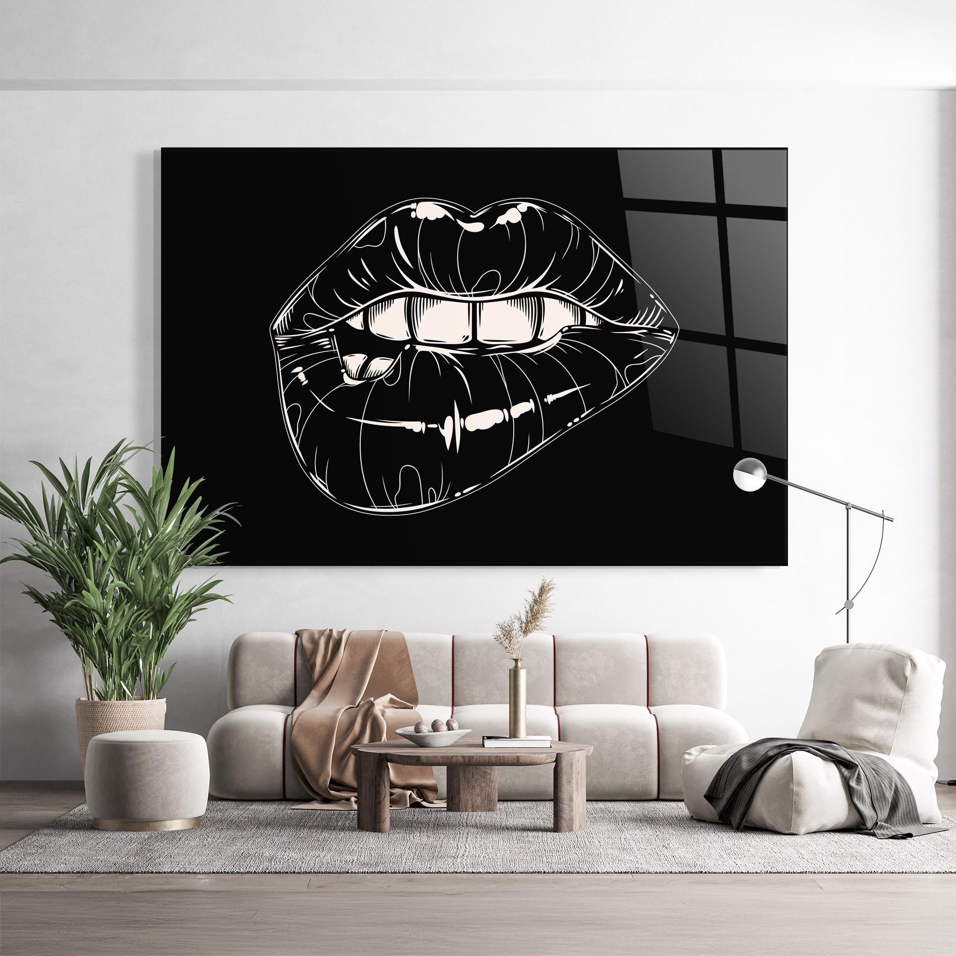 Glasbild Lips On Black Art mockup 9