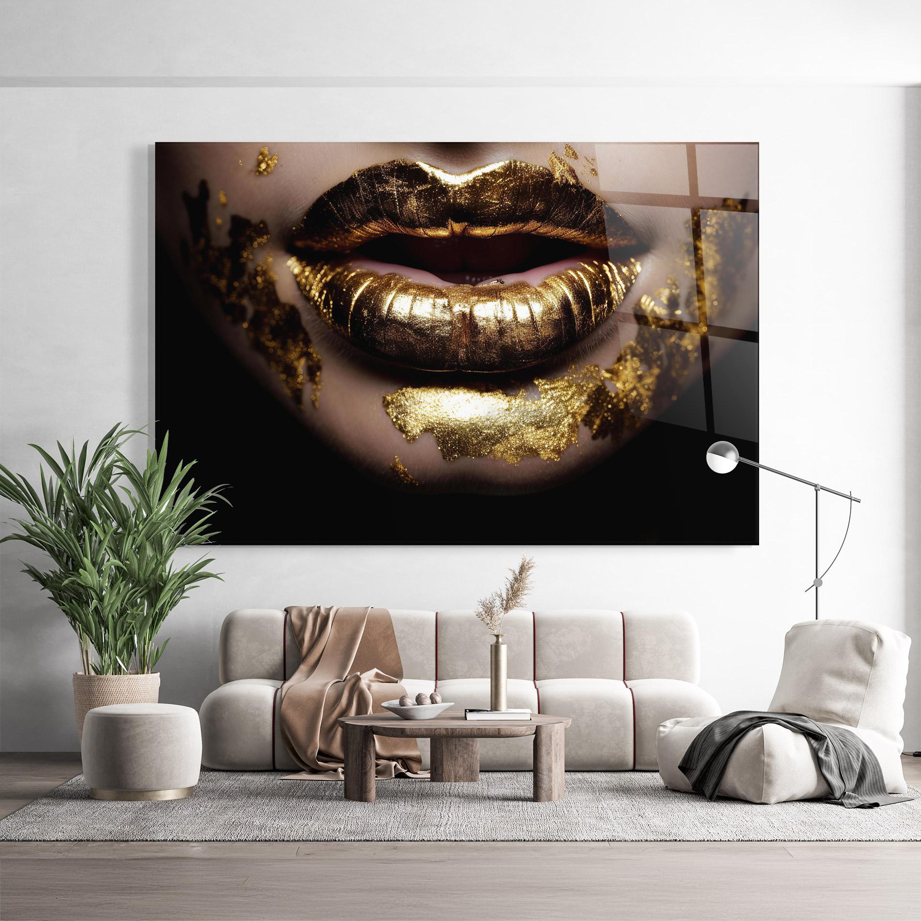 Glasbild Open Golden Lips mockup 9