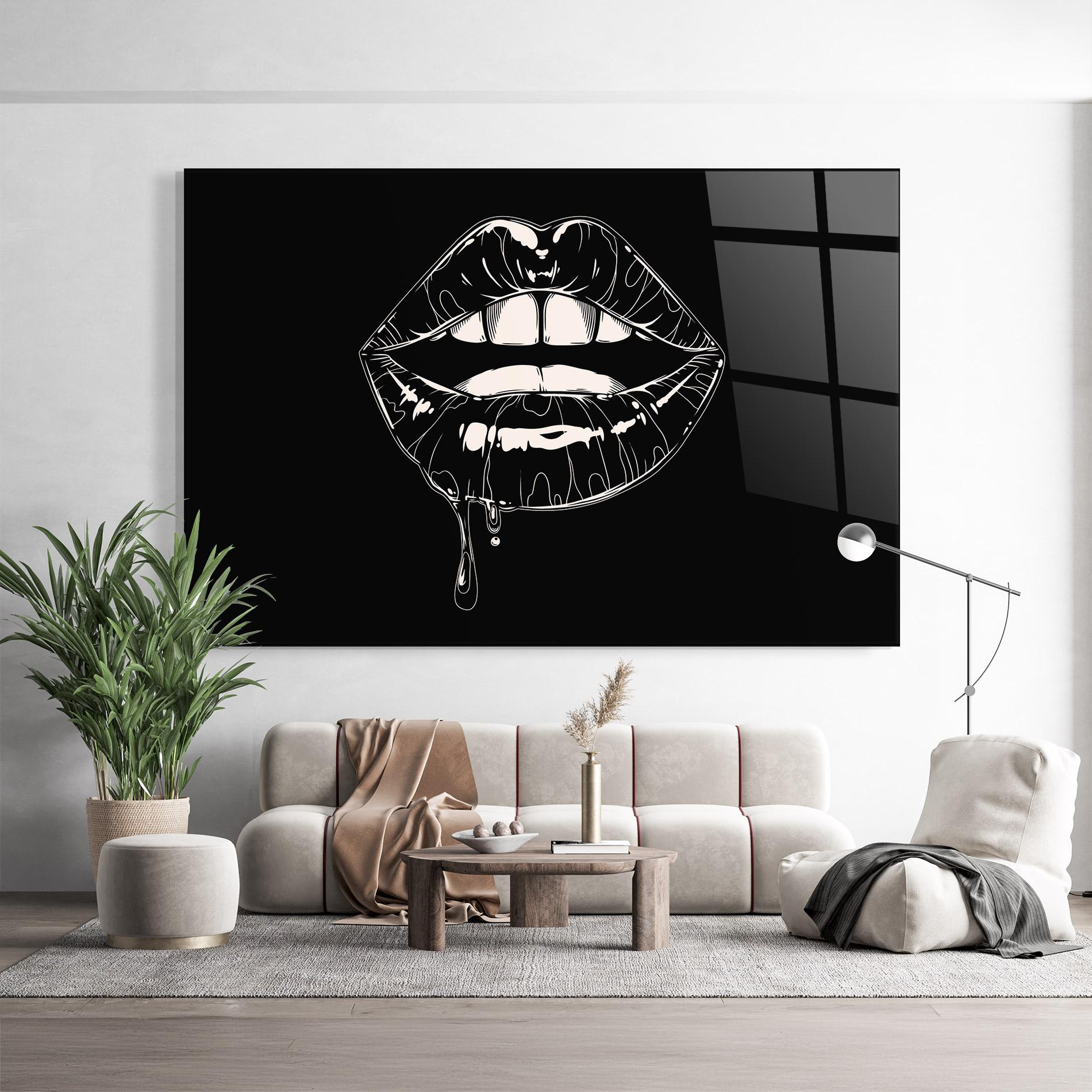 Glasbild Open Lips On Black mockup 9