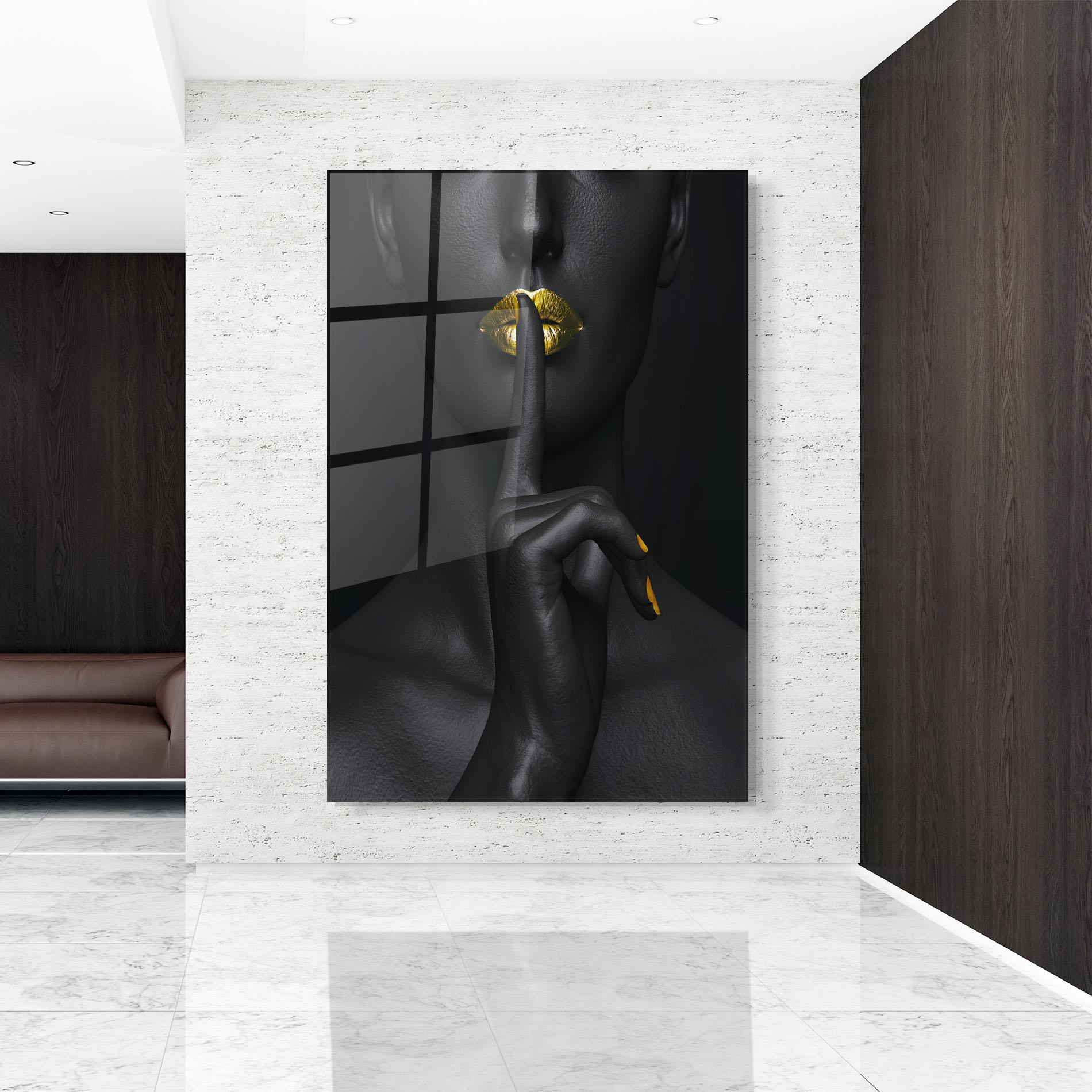 Glasbild Silence Lips Portrait mockup 9