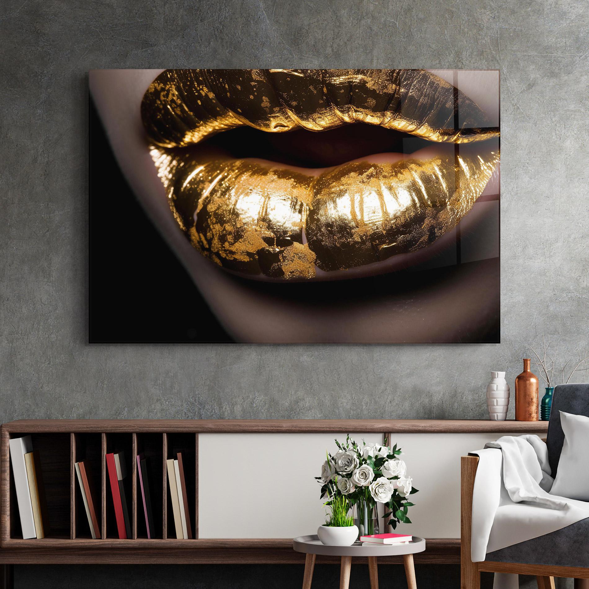 Glasbild Big Gold Lips mockup 2