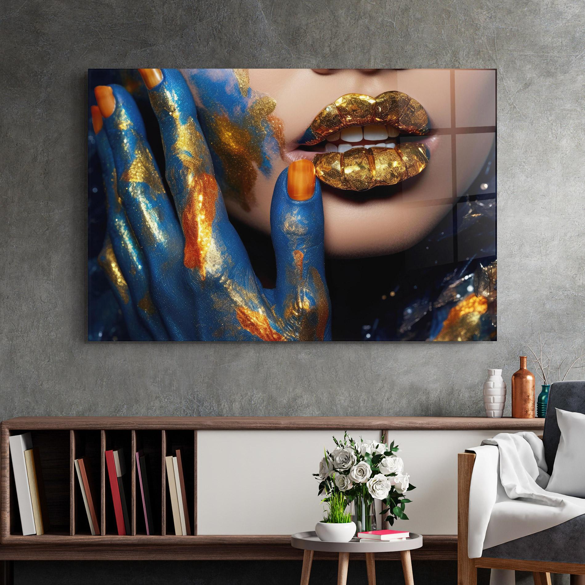 Glasbild Blue Hand Lips mockup 2