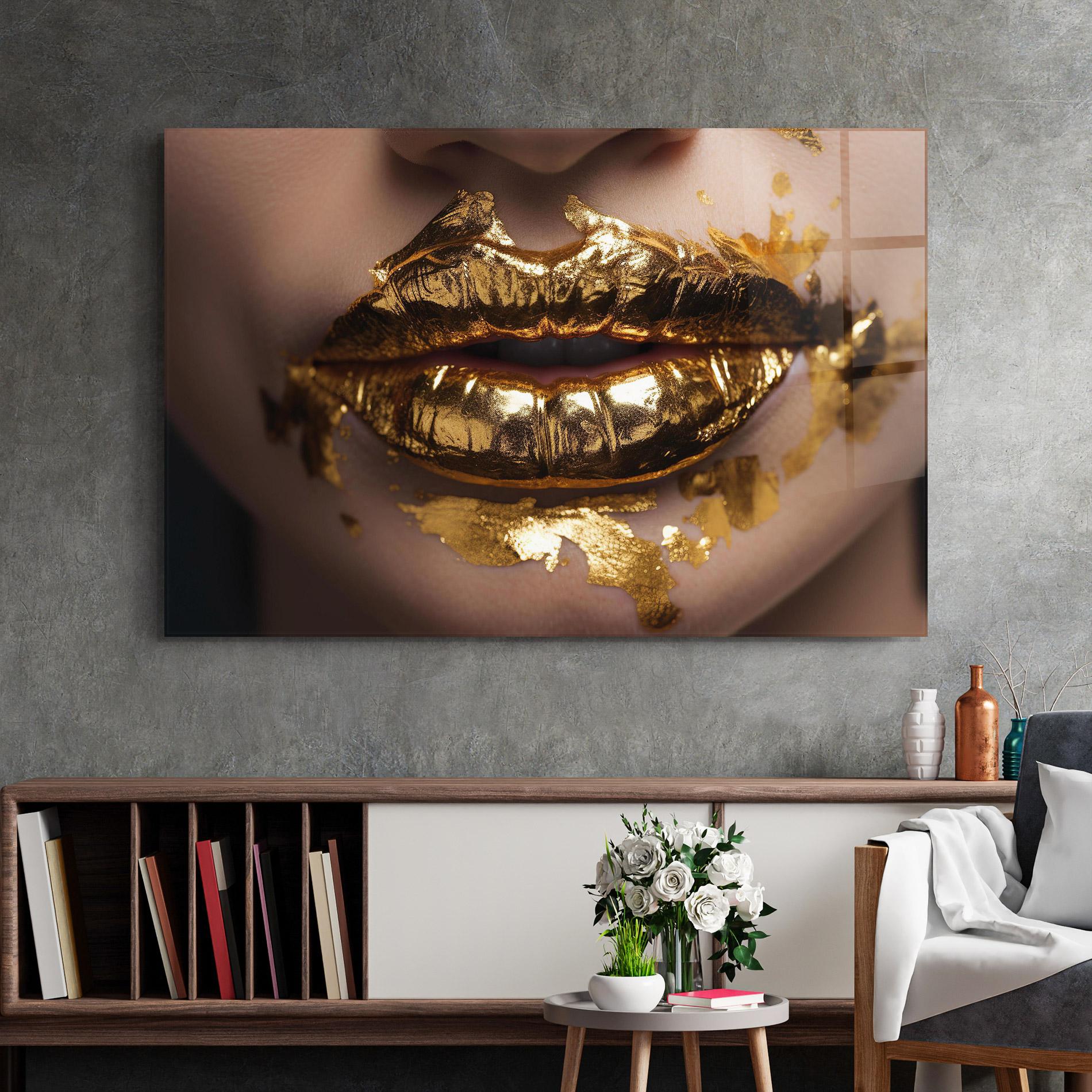 Glasbild Close Gold Lips mockup 2