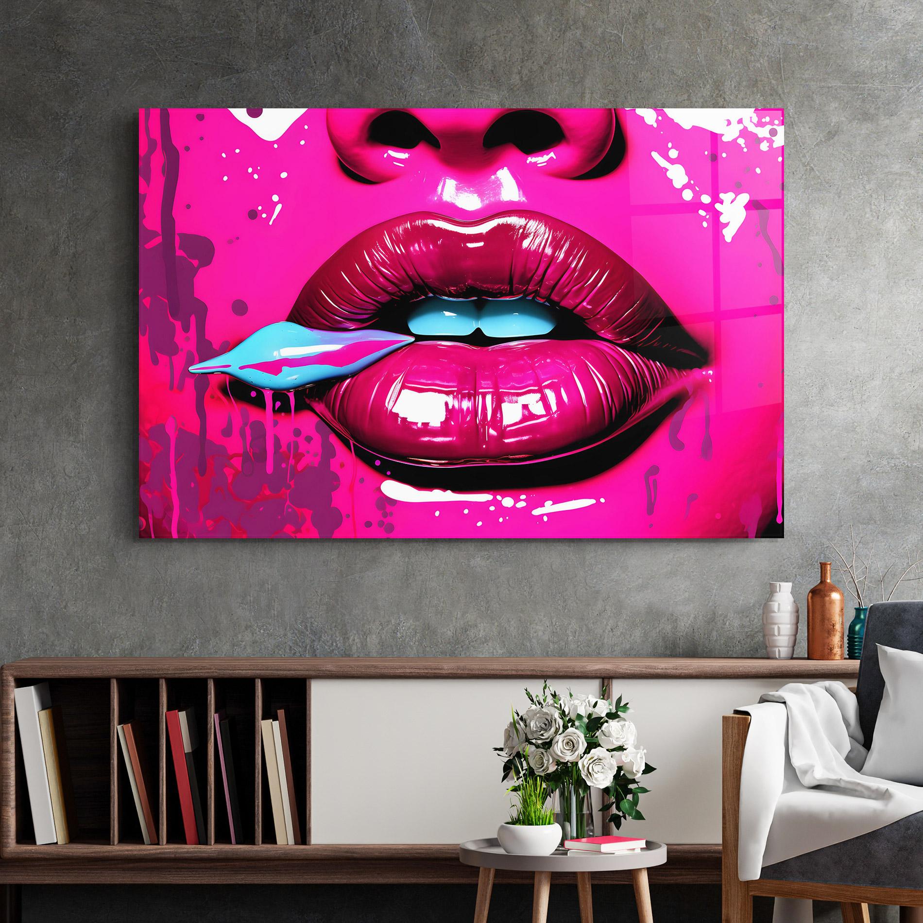Glasbild Dark Pink Lips Art mockup 2